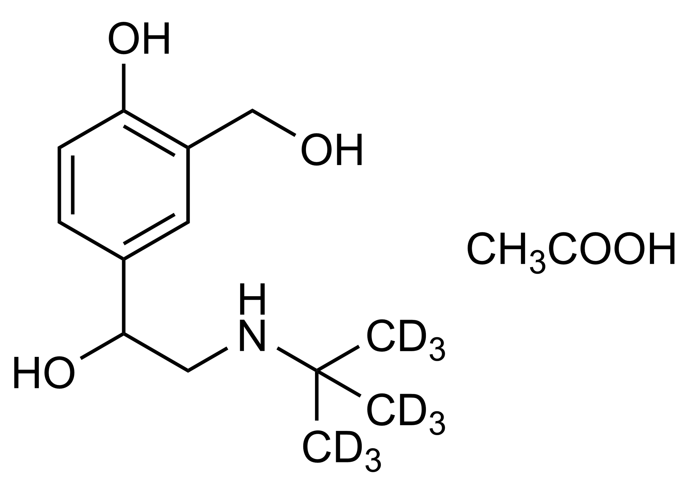 Molecular structure of Salbutamol-D9 acetate (Albuterol-D9 acetate) reference standard for LC-MS/MS quantification