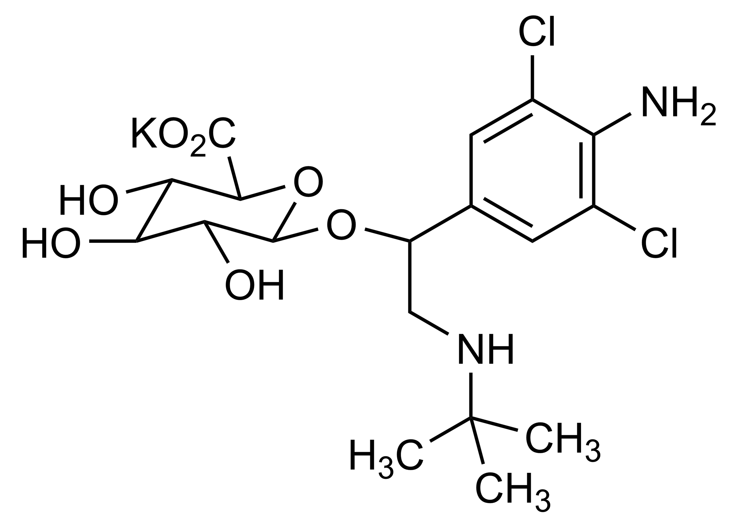Molecular structure of Clenbuterol O glucuronide potassium salt reference standard for LC-MS/MS and GC-MS analysis