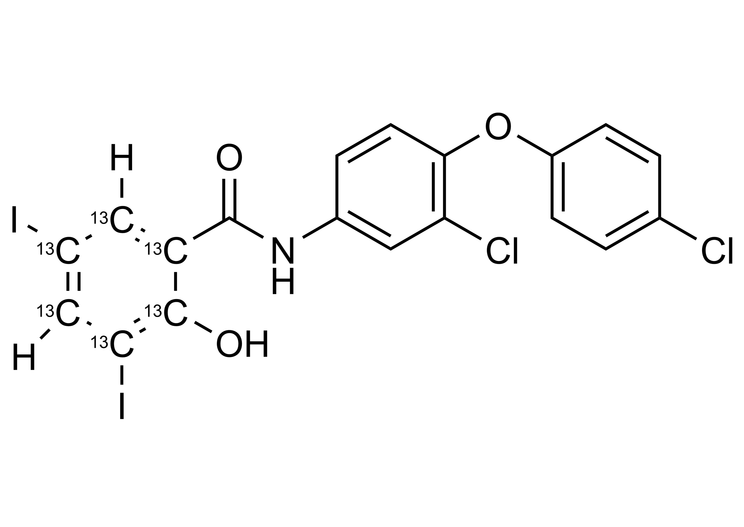 Rafoxanide-13C6 reference standard molecular structure for LC-MS/MS and GC-MS calibration