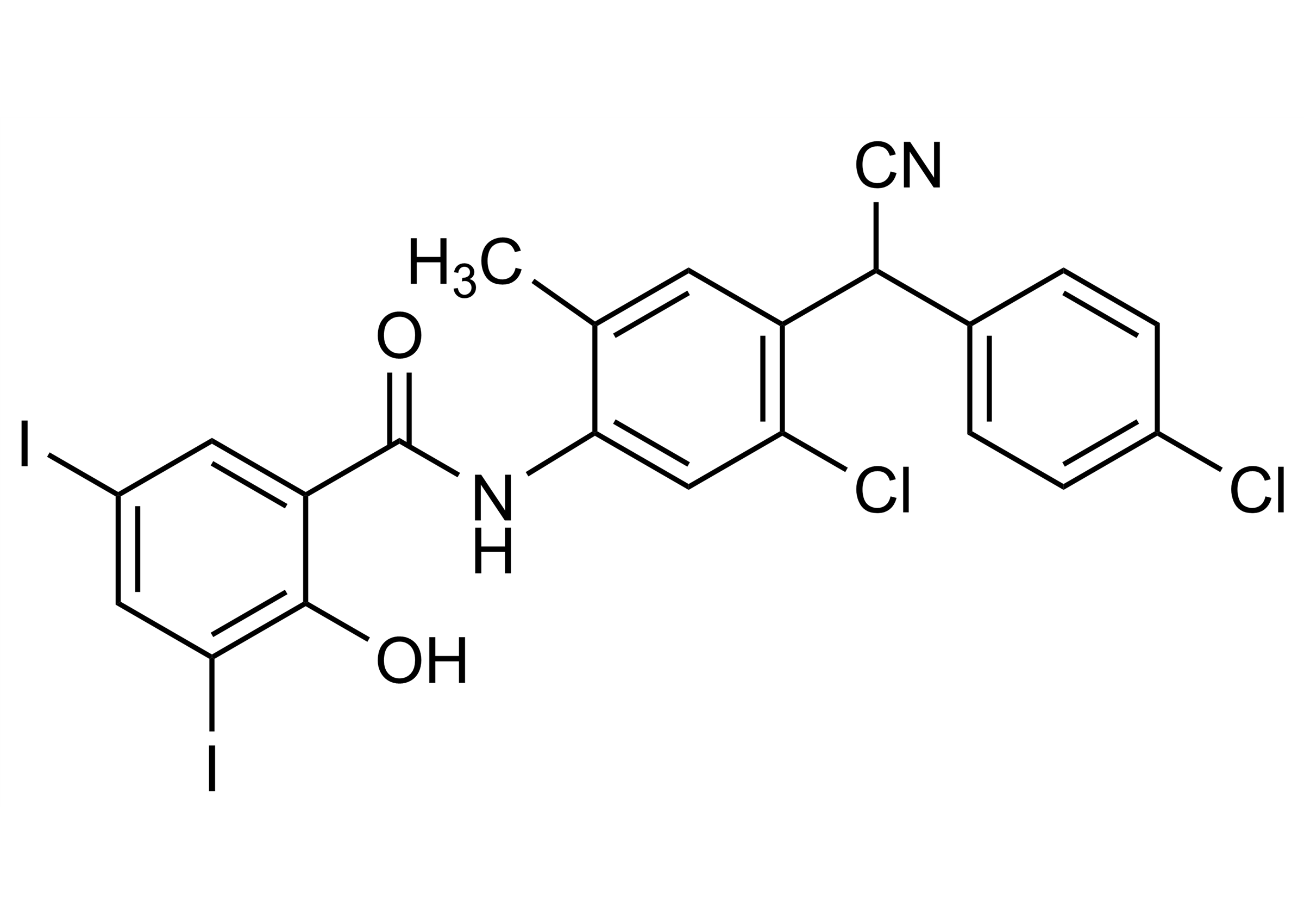 Closantel reference standard molecular structure for LC-MS/MS and GC-MS analysis (CAS 57808-65-8)