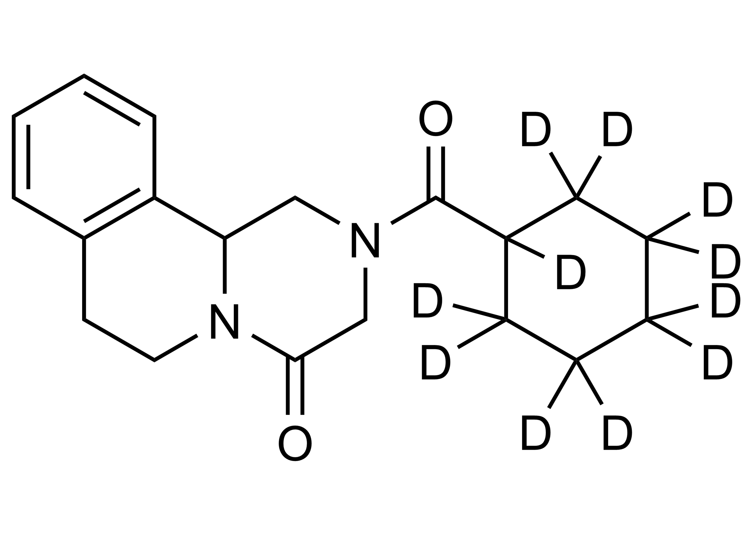 Praziquantel D11 molecular structure reference standard (CAS 1246343-36-1) for LC-MS/MS and GC-MS calibration