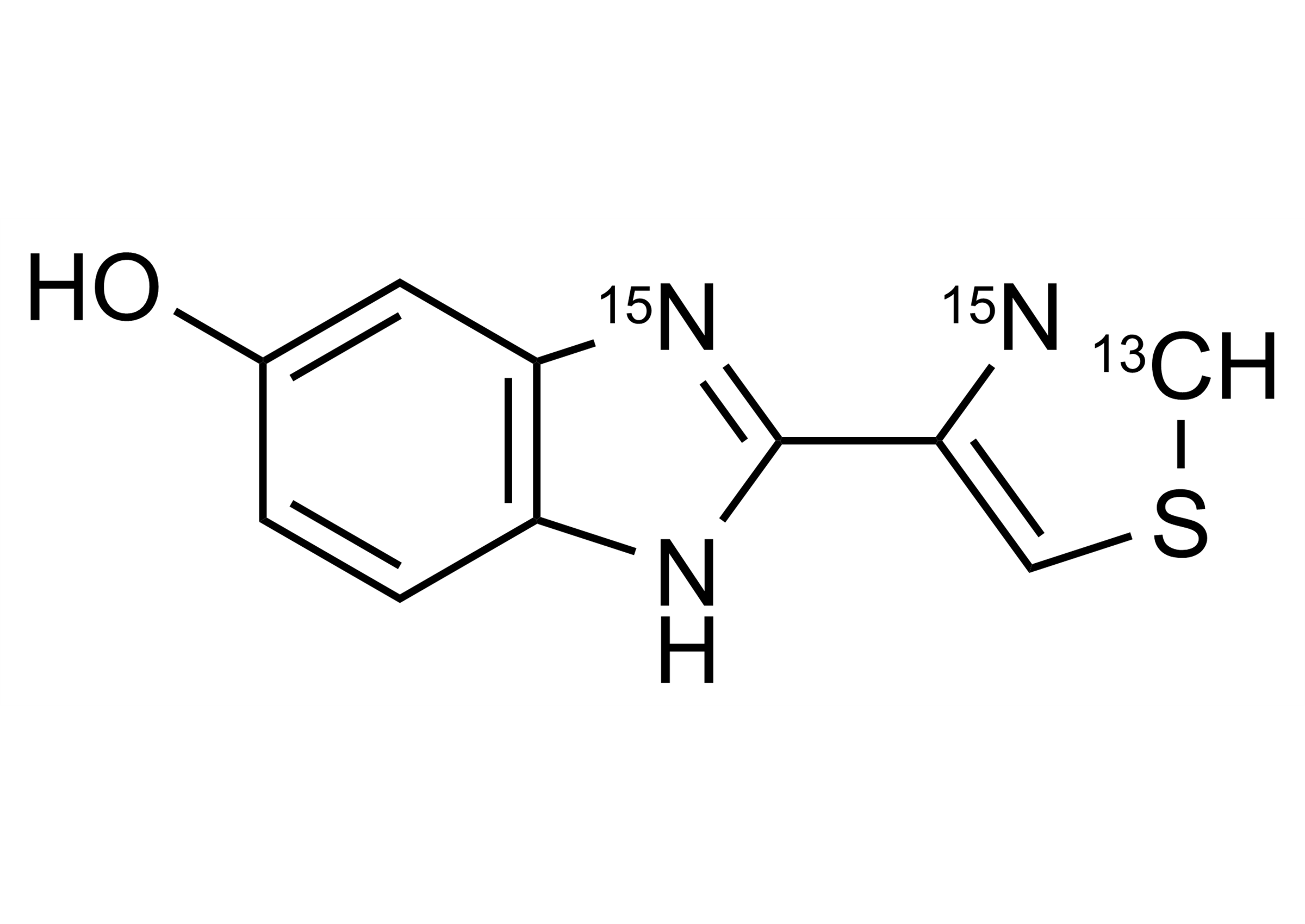 Molecular structure of 5-Hydroxythiabendazole-13C,15N2 reference standard for LC-MS/MS and GC-MS analysis