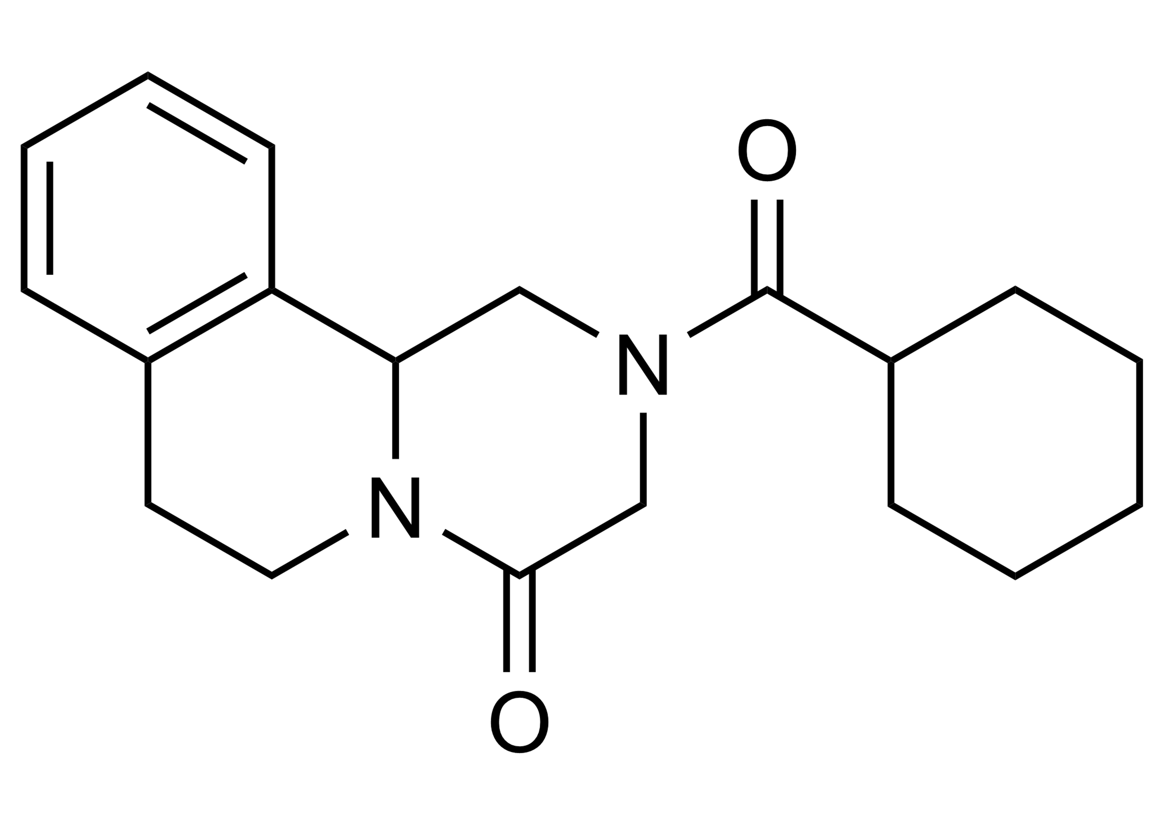 Praziquantel reference standard molecular structure (CAS 55268-74-1) for LC-MS/MS and GC-MS calibration