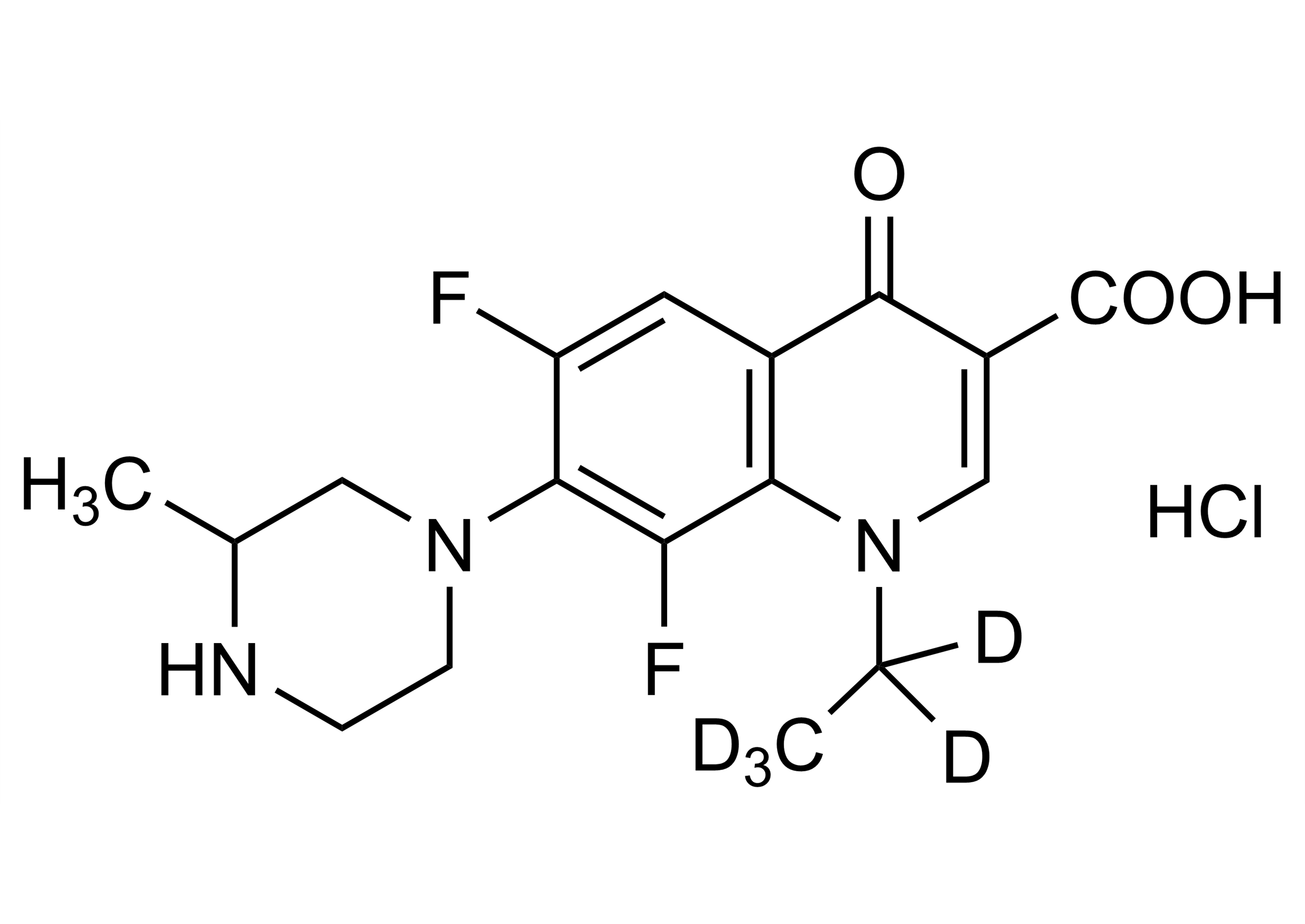 Molecular structure of Lomefloxacin-D5 hydrochloride reference standard