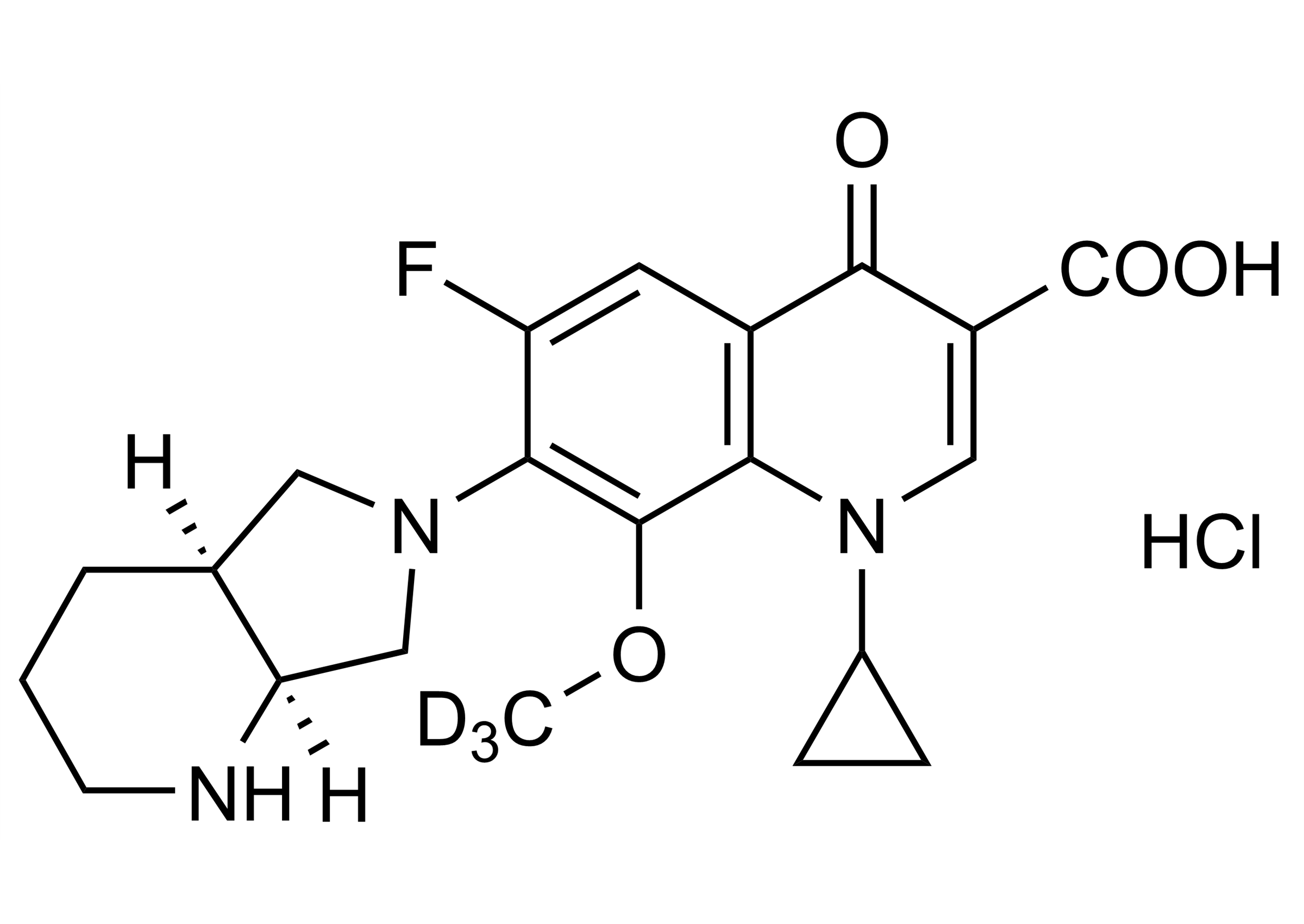 Molecular structure of Moxifloxacin-D3 hydrochloride reference standard for LC-MS/MS and GC-MS (CAS 1092356-42-7)