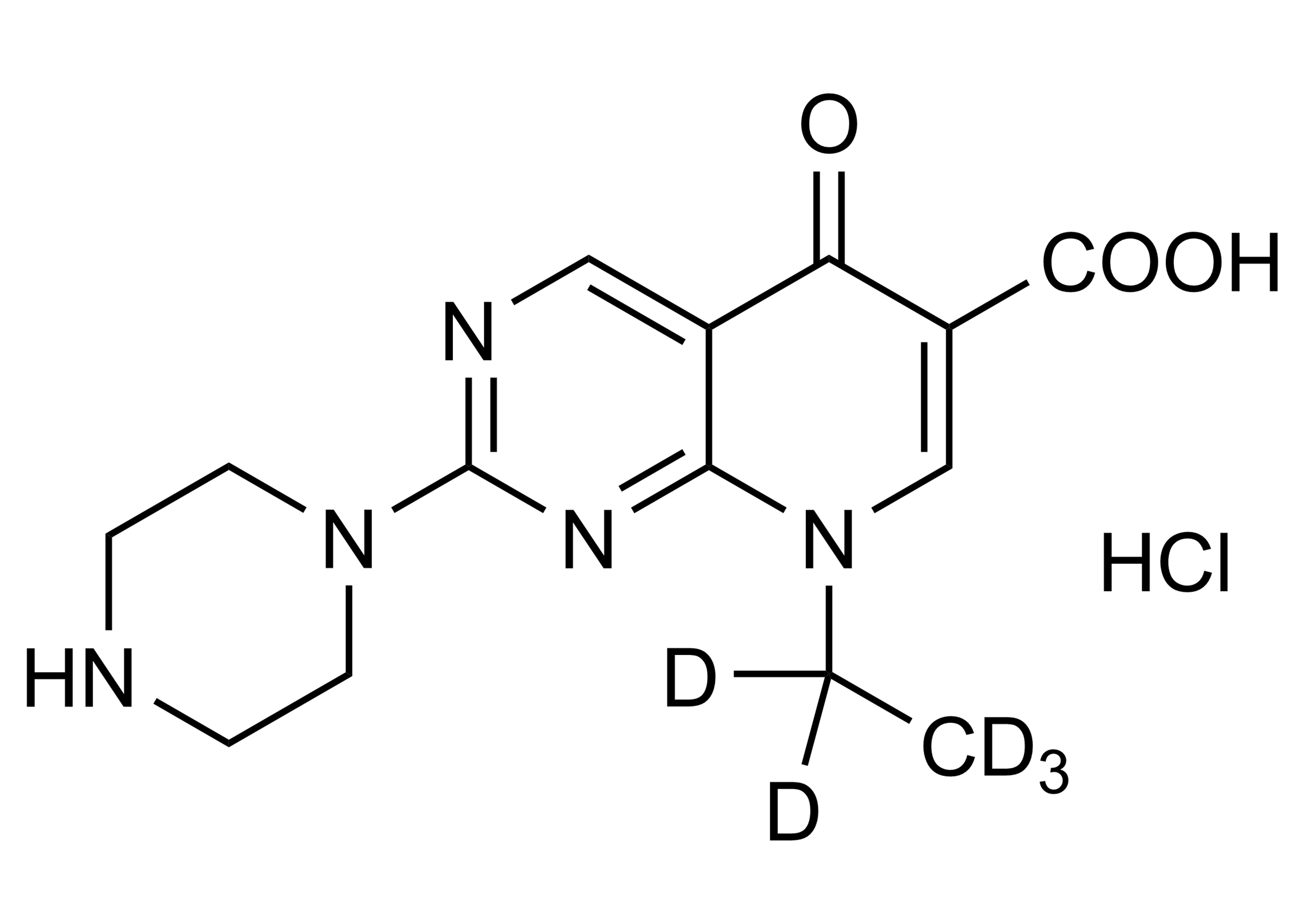 Pipemidic acid D5 hydrochloride reference standard molecular structure by WITEGA