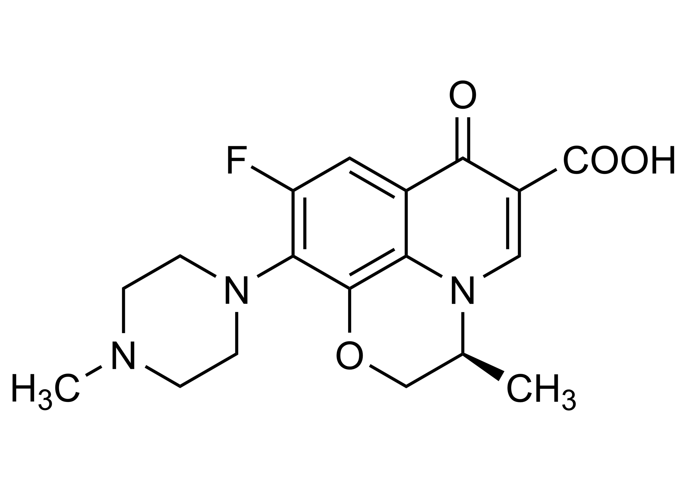 Molecular structure of Levofloxacin reference standard for LC-MS/MS and GC-MS (CAS 100986-85-4)