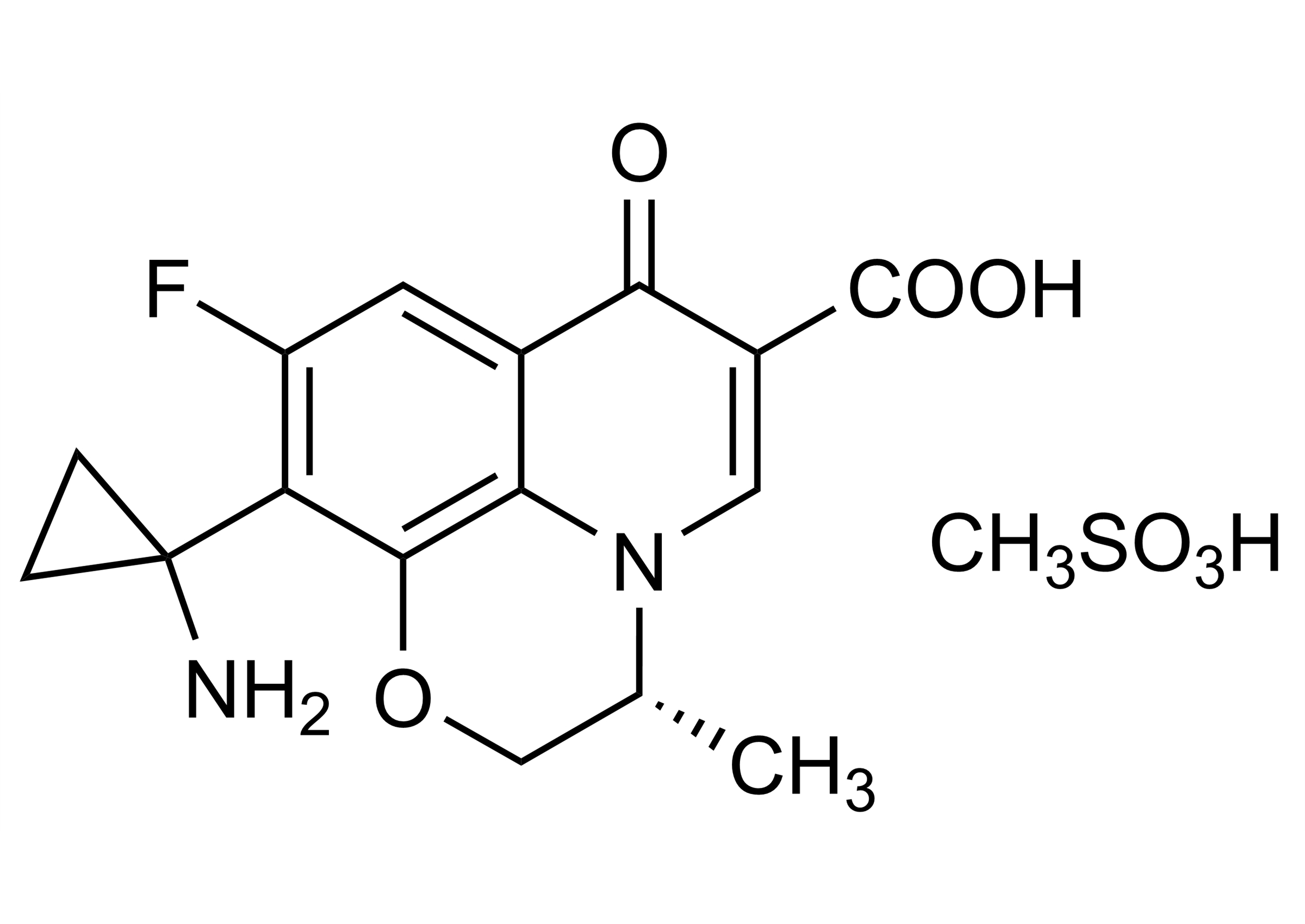 Molecular structure of Pazufloxacin methanesulfonate reference standard (CAS 163680-77-1) for LC-MS/MS and GC-MS calibration