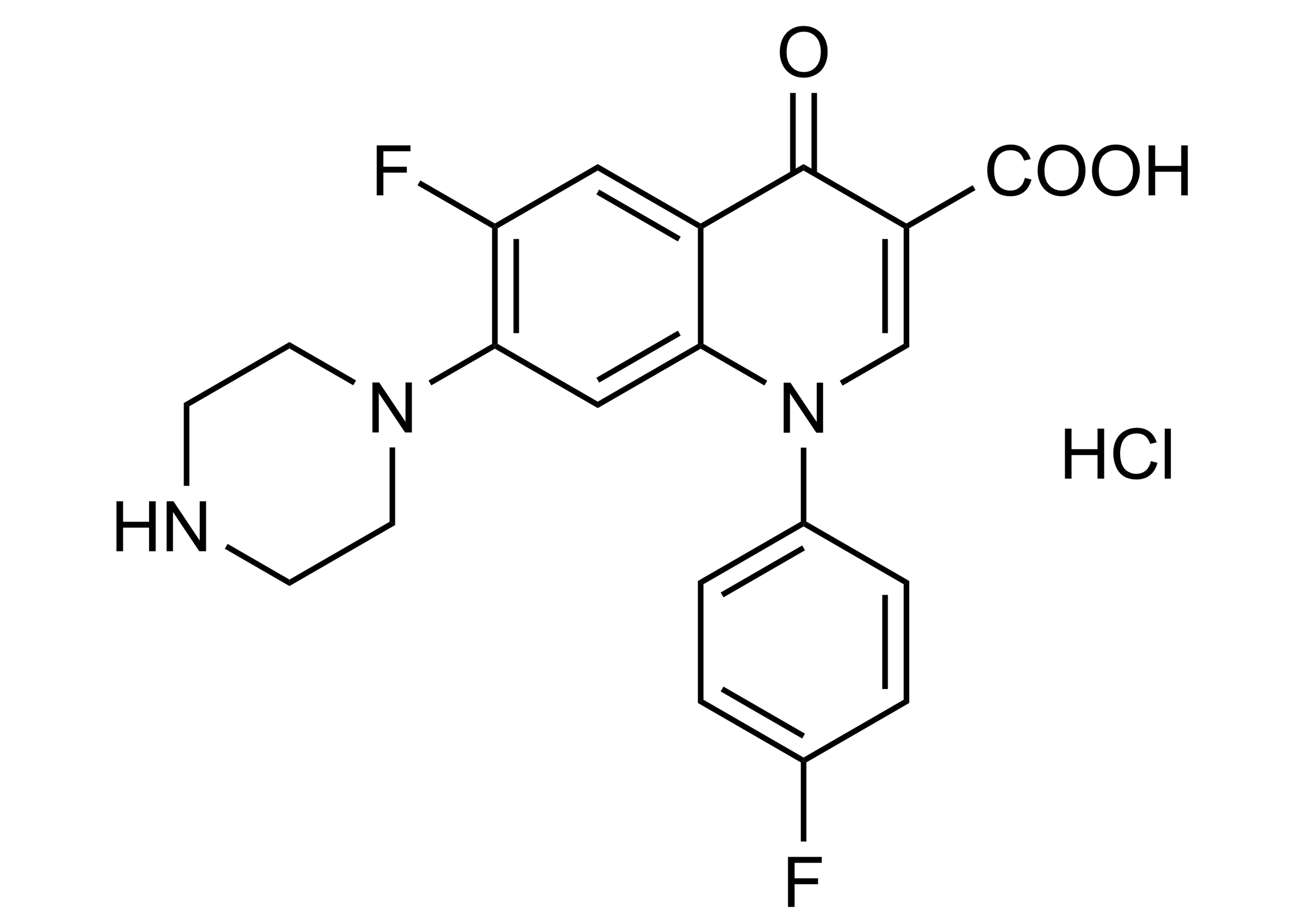 Sarafloxacin hydrochloride reference standard molecular structure (CAS 91296-87-6)