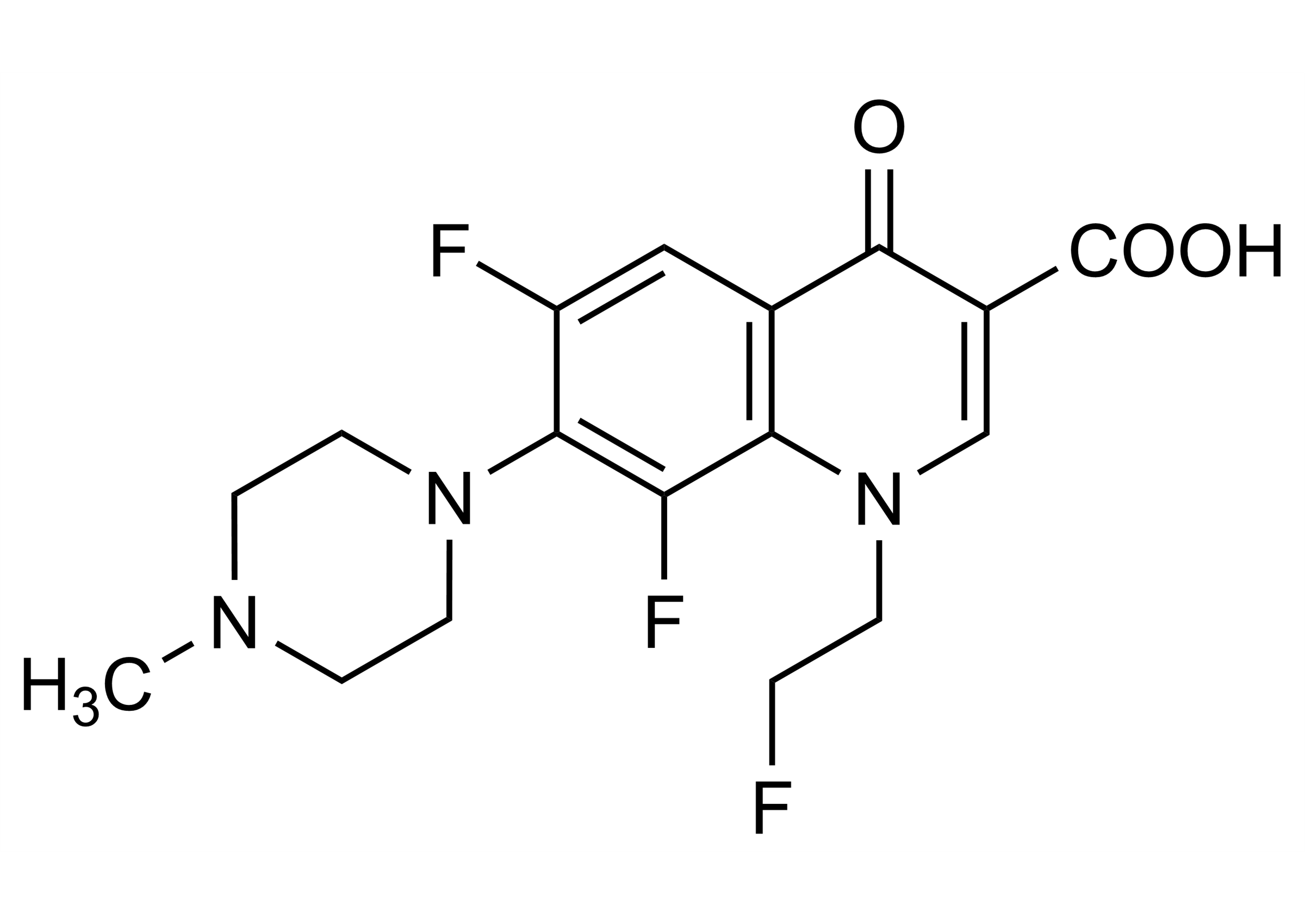 Fleroxacin reference standard molecular structure (CAS 79660-72-3) for LC-MS/MS and GC-MS quantification