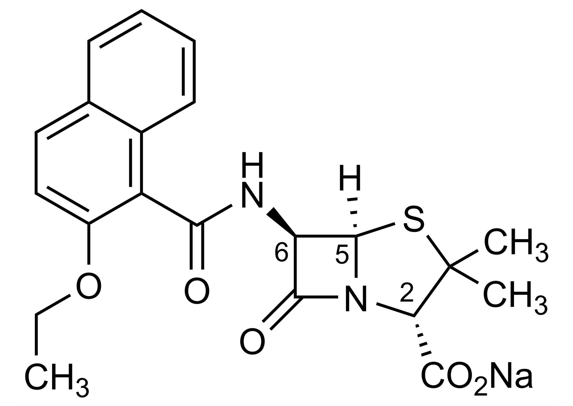 Nafcillin sodium salt (CAS 985-16-0) molecular structure reference standard image