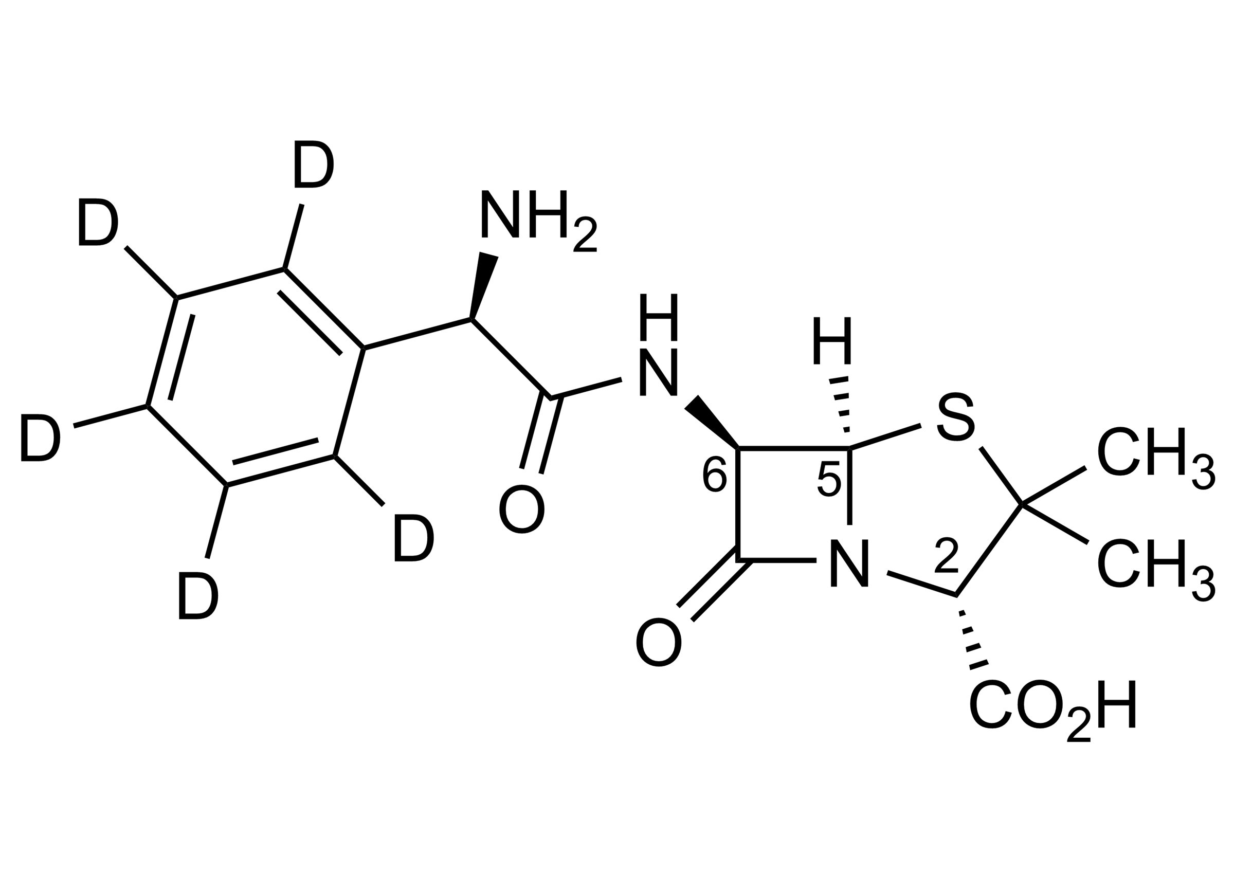 Molecular structure of Ampicillin D5 reference standard for LC-MS/MS and GC-MS