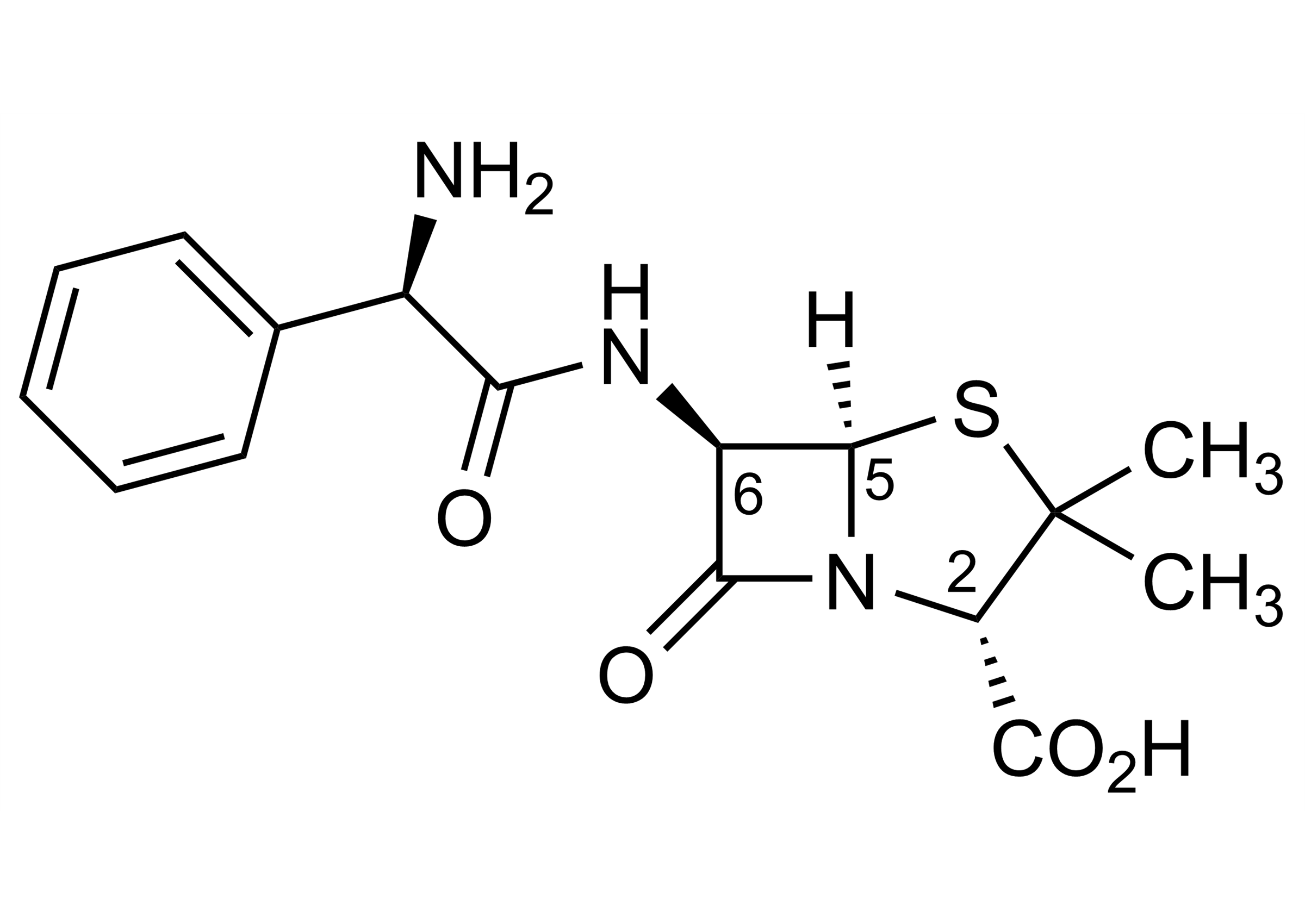 Ampicillin reference standard molecular structure for LC-MS/MS and GC-MS calibration