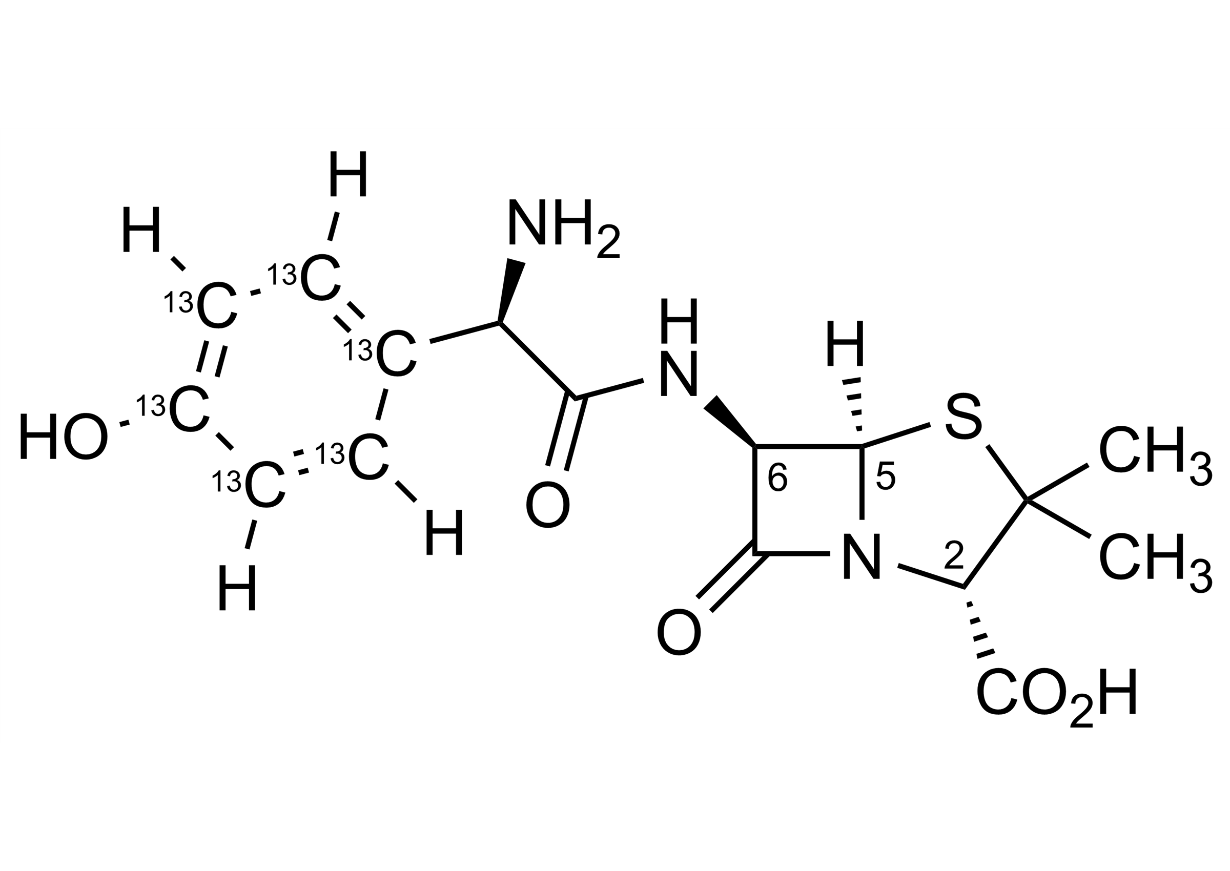 Amoxicillin-13C6 reference standard molecular structure for LC-MS/MS and GC-MS calibration by WITEGA Laboratorien Berlin-Adlershof GmbH