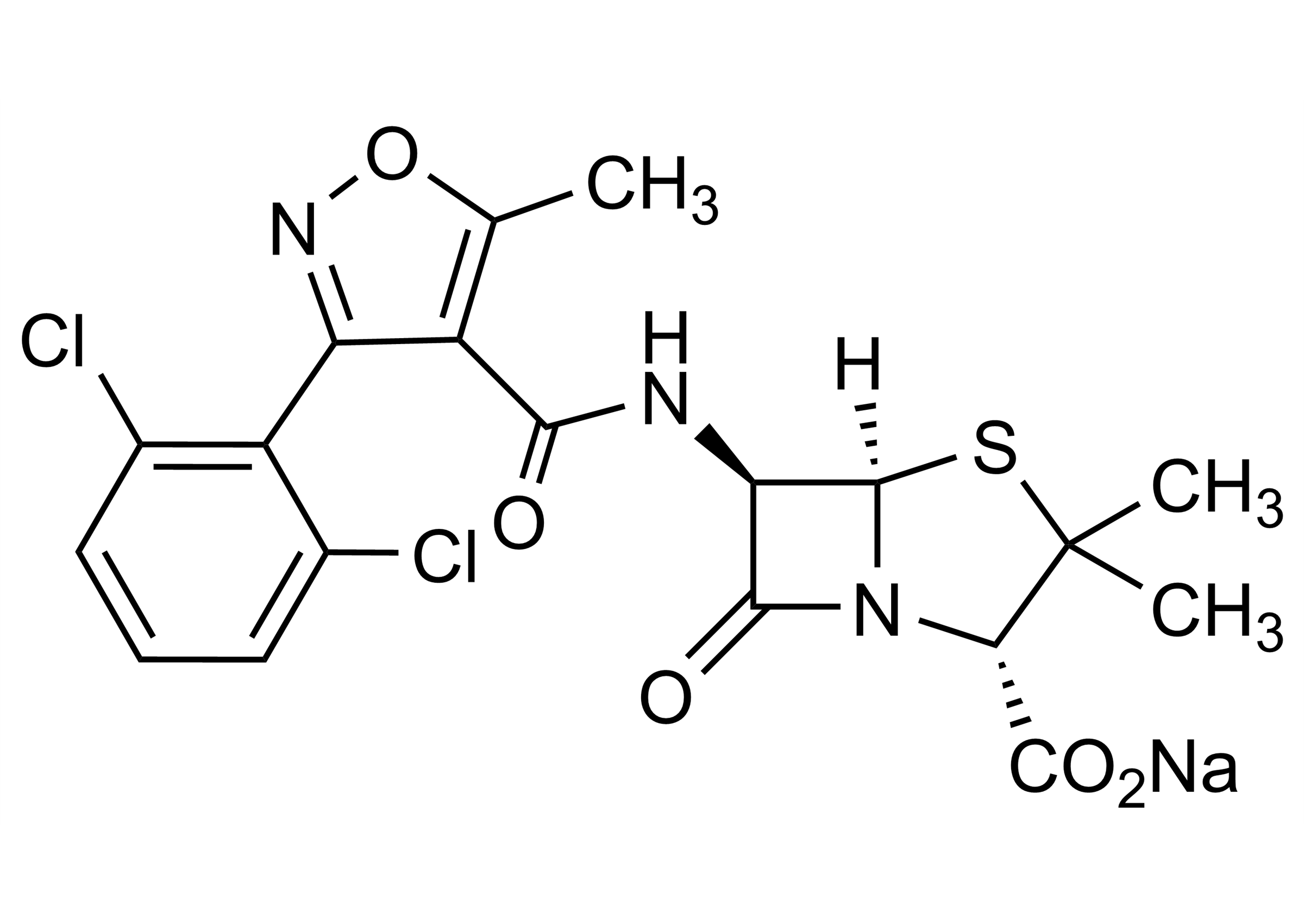 Dicloxacillin sodium salt reference standard molecular structure for LC-MS/MS and GC-MS analysis