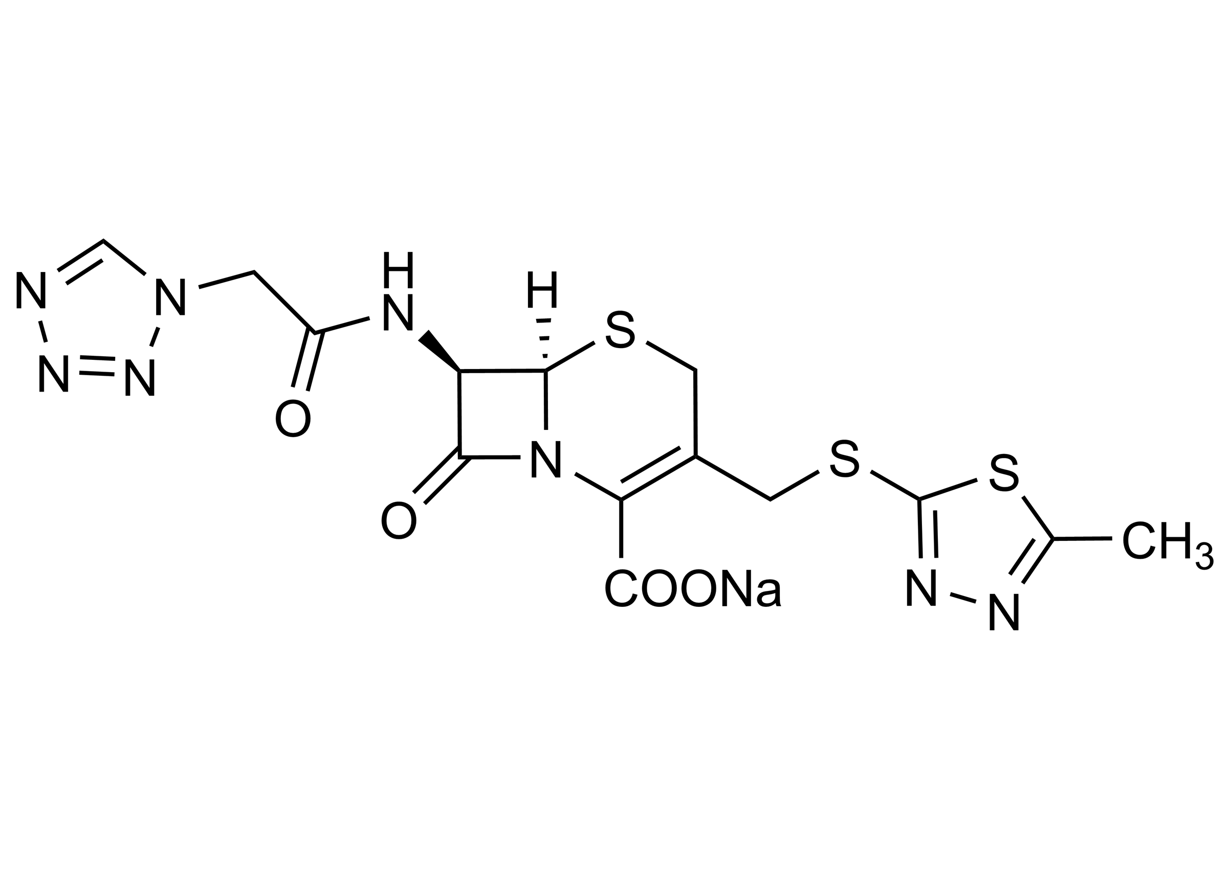 Cefazolin sodium salt (CAS 27164-46-1) molecular structure reference standard for LC-MS/MS and GC-MS calibration