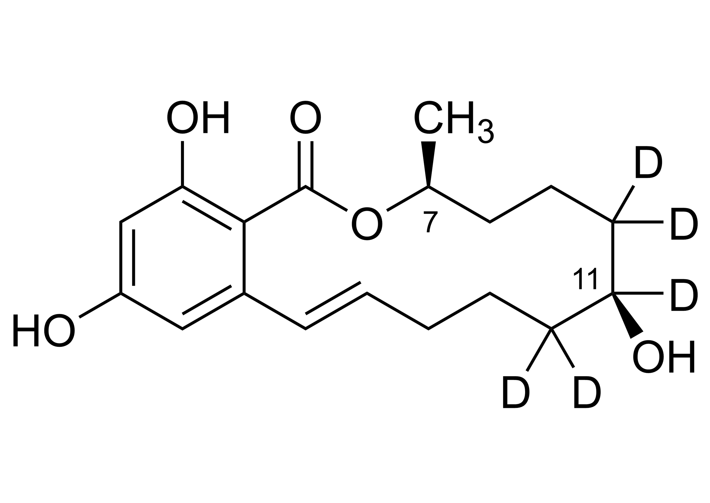 Molecular structure of beta Zearalenol D5 reference standard for LC-MS/MS and GC-MS calibration