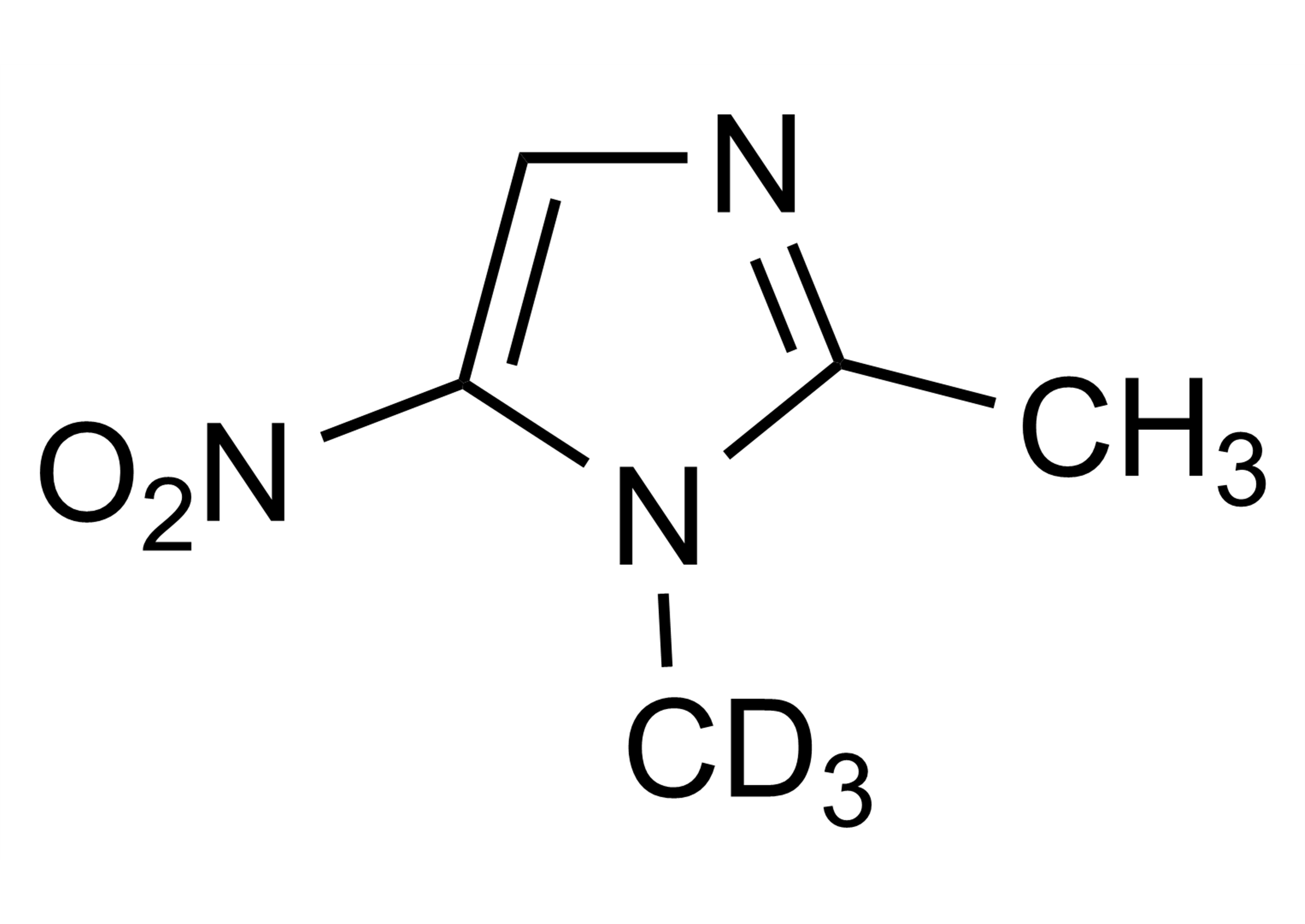 Molecular structure of Dimetridazole D3 ISO 17034 reference material
