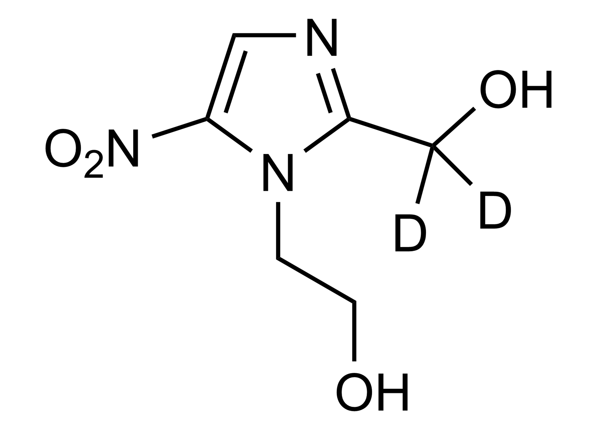 Molecular structure of Metronidazole-OH-D2 ISO 17034 reference standard CAS 2196180-19-3 for LC-MS/MS and GC-MS calibration