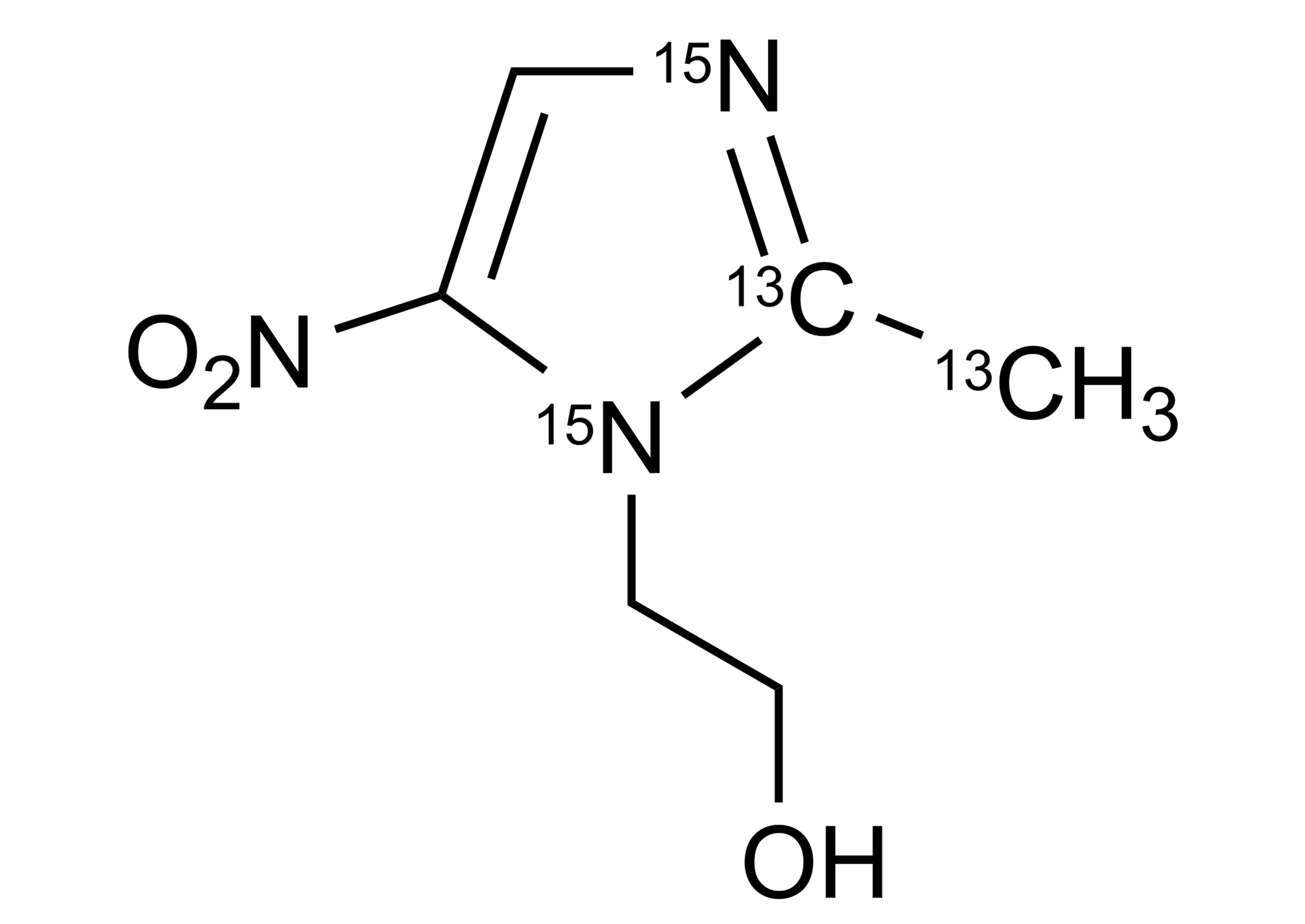 Metronidazole-13C2,15N2 Reference Standard Structure Molecular structure of Metronidazole-13C2,15N2 reference standard for LC-MS/MS and GC-MS quantification