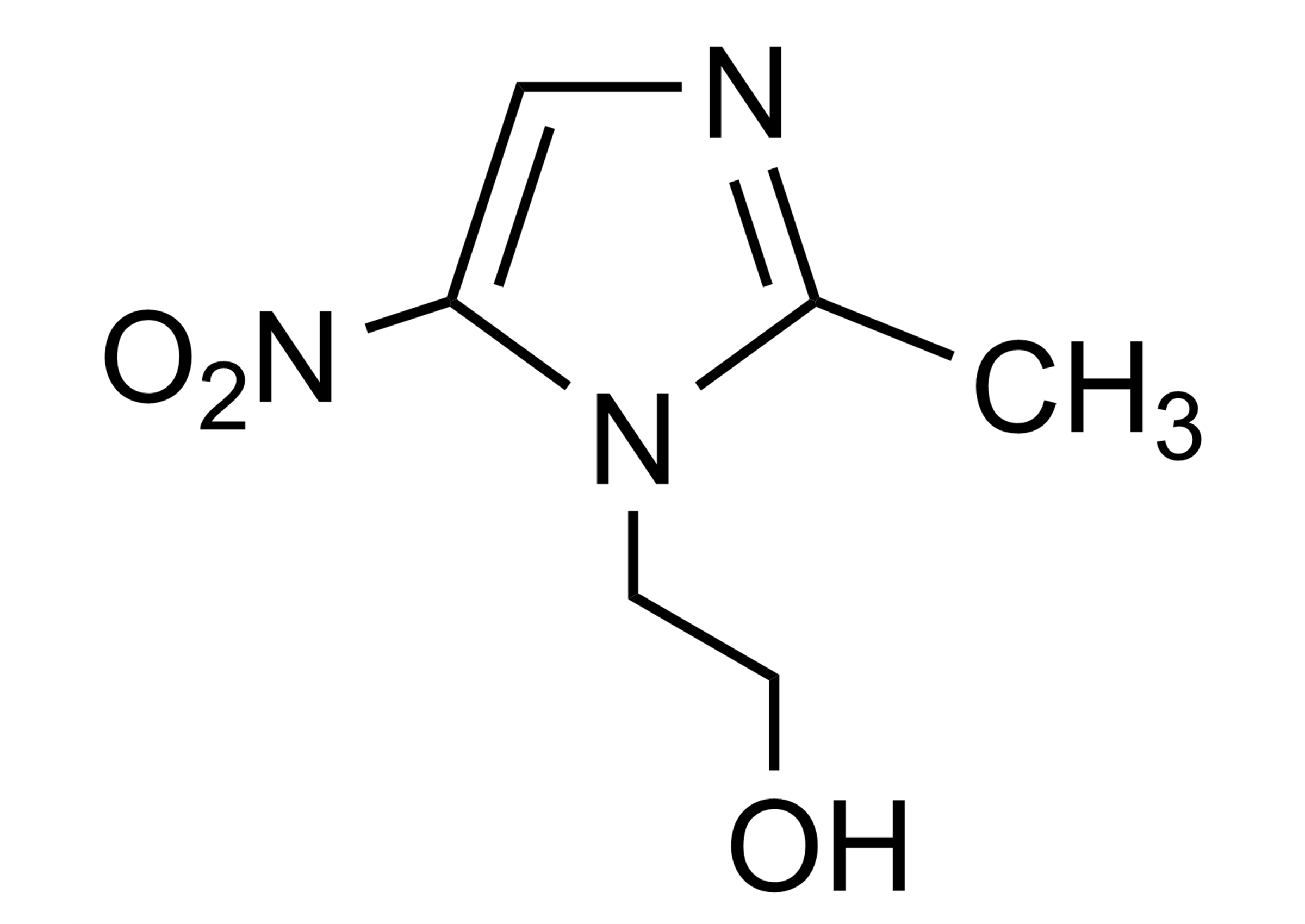 Metronidazole reference standard molecular structure (CAS 443-48-1) for LC-MS/MS and GC-MS