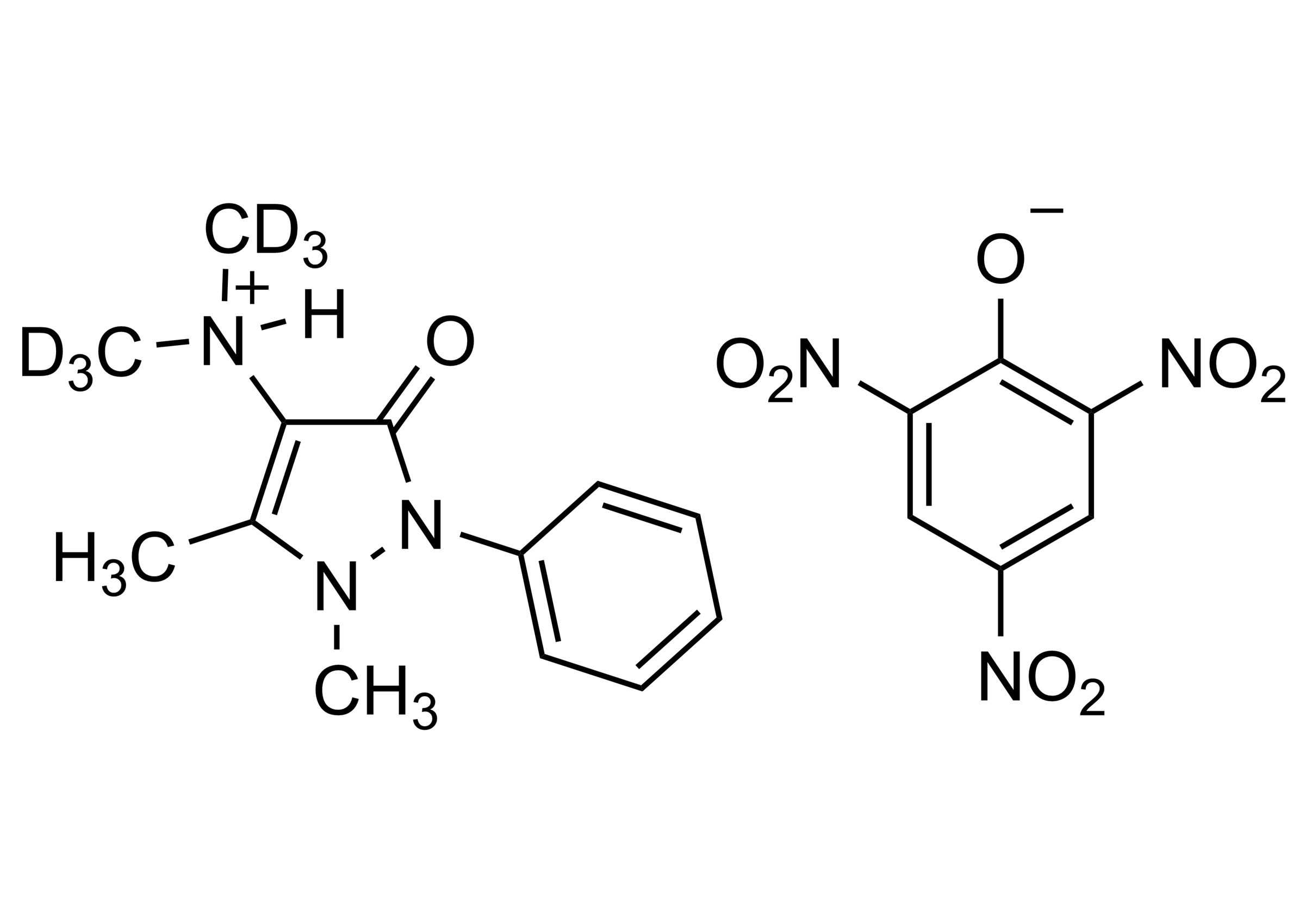 Molecular structure of Aminophenazone-D6 picrate deuterated reference standard for LC-MS/MS and GC-MS quantification