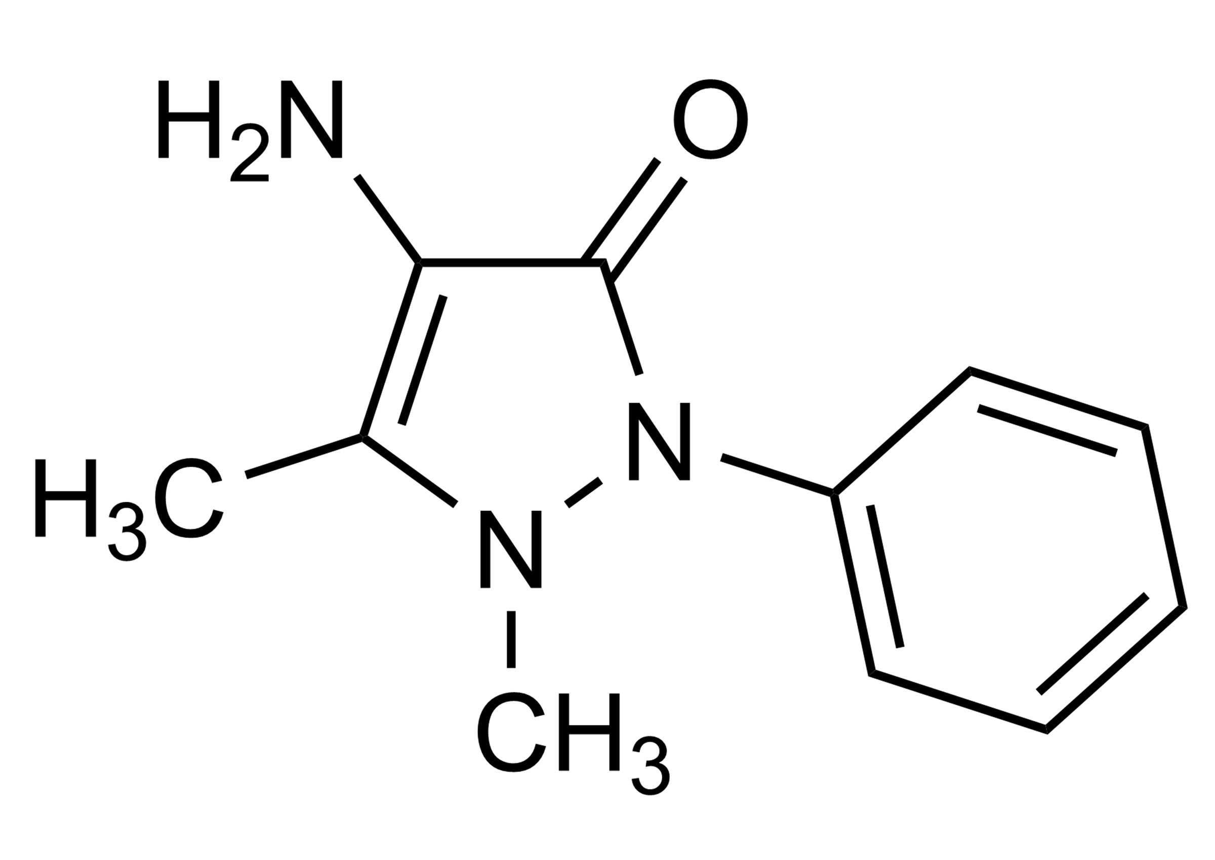 4-Aminoantipyrine Ampyrone Reference Standard Structure Image Molecular structure of 4-Aminoantipyrine Ampyrone reference standard for LC-MS/MS and GC-MS analysis