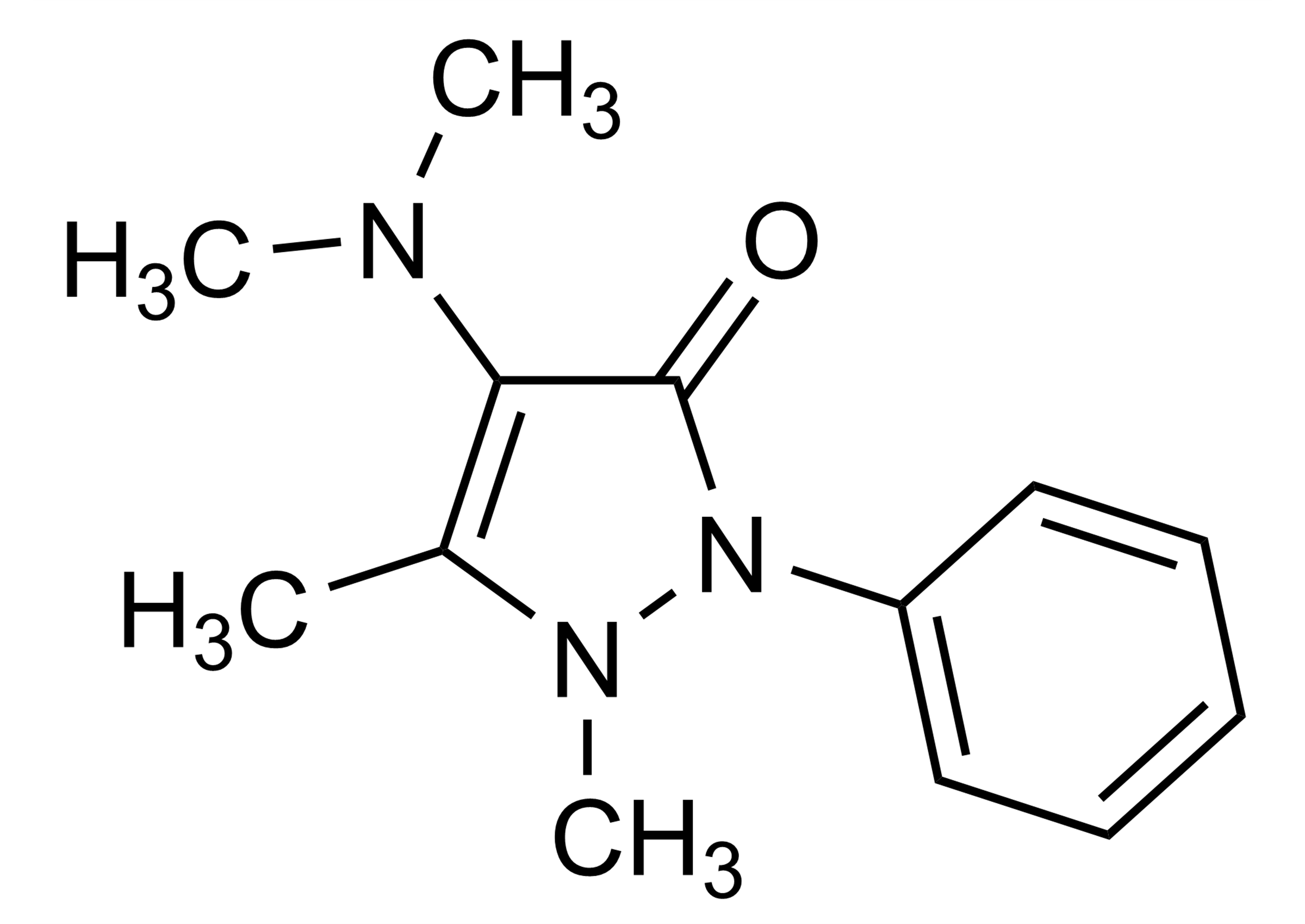 Molecular structure of 4-Dimethylaminoantipyrine Aminophenazone reference standard for LC-MS/MS and GC-MS