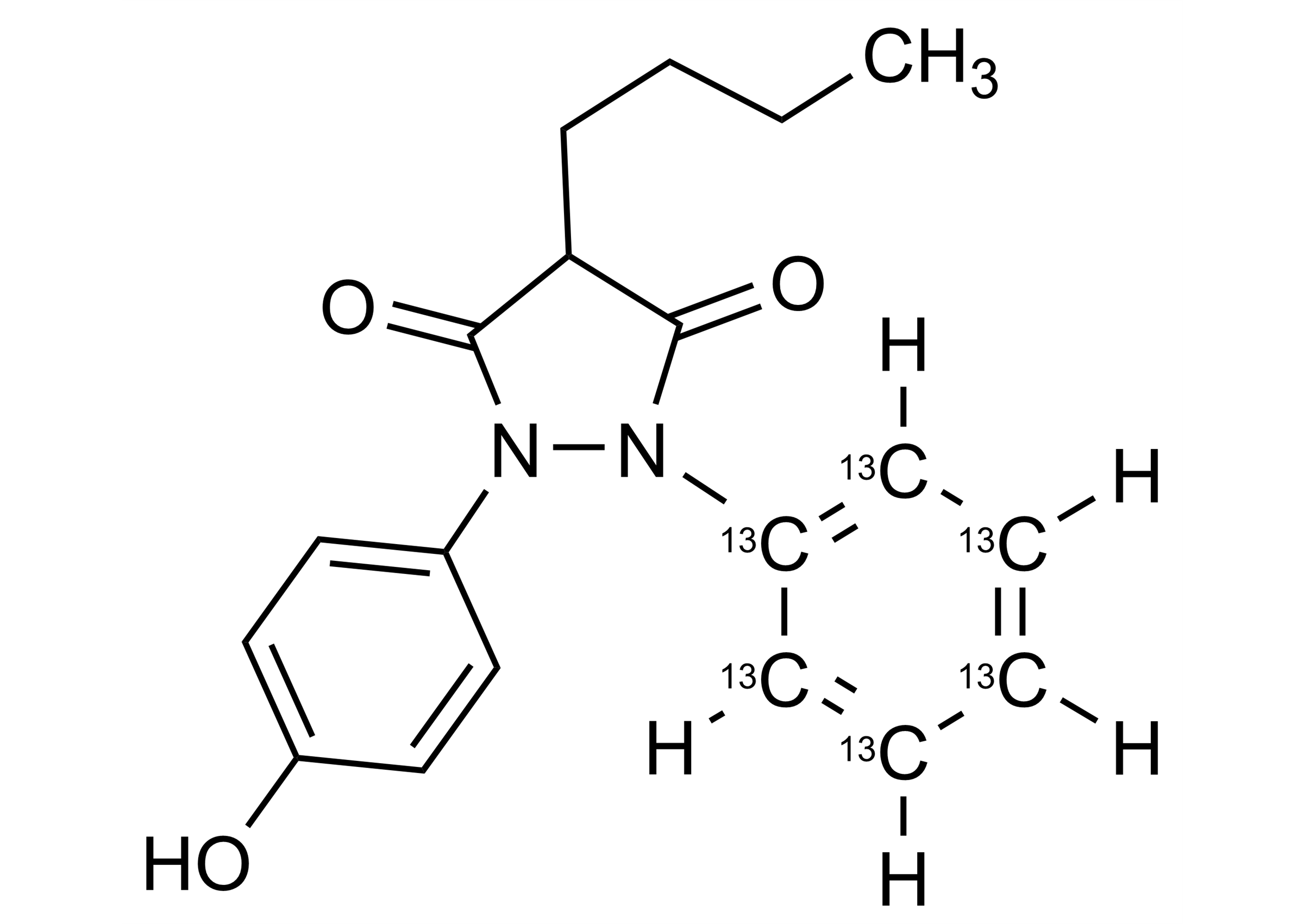 Oxyphenbutazone-13C6 molecular structure reference standard for LC-MS/MS and GC-MS calibration by WITEGA