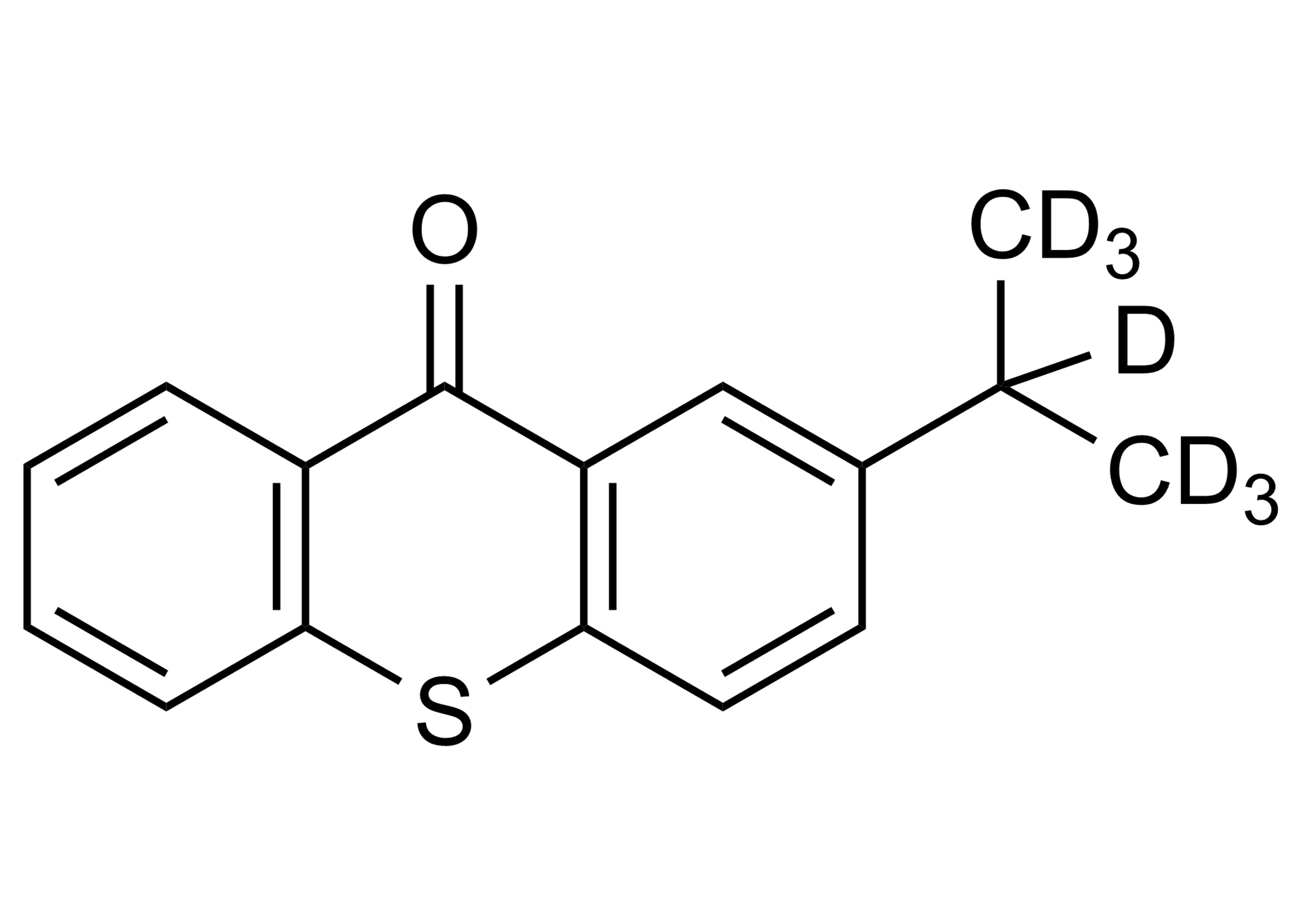 Molecular structure of 2-Isopropyl-D7-thioxanthen-9-one deuterated reference standard for LC-MS/MS and GC-MS