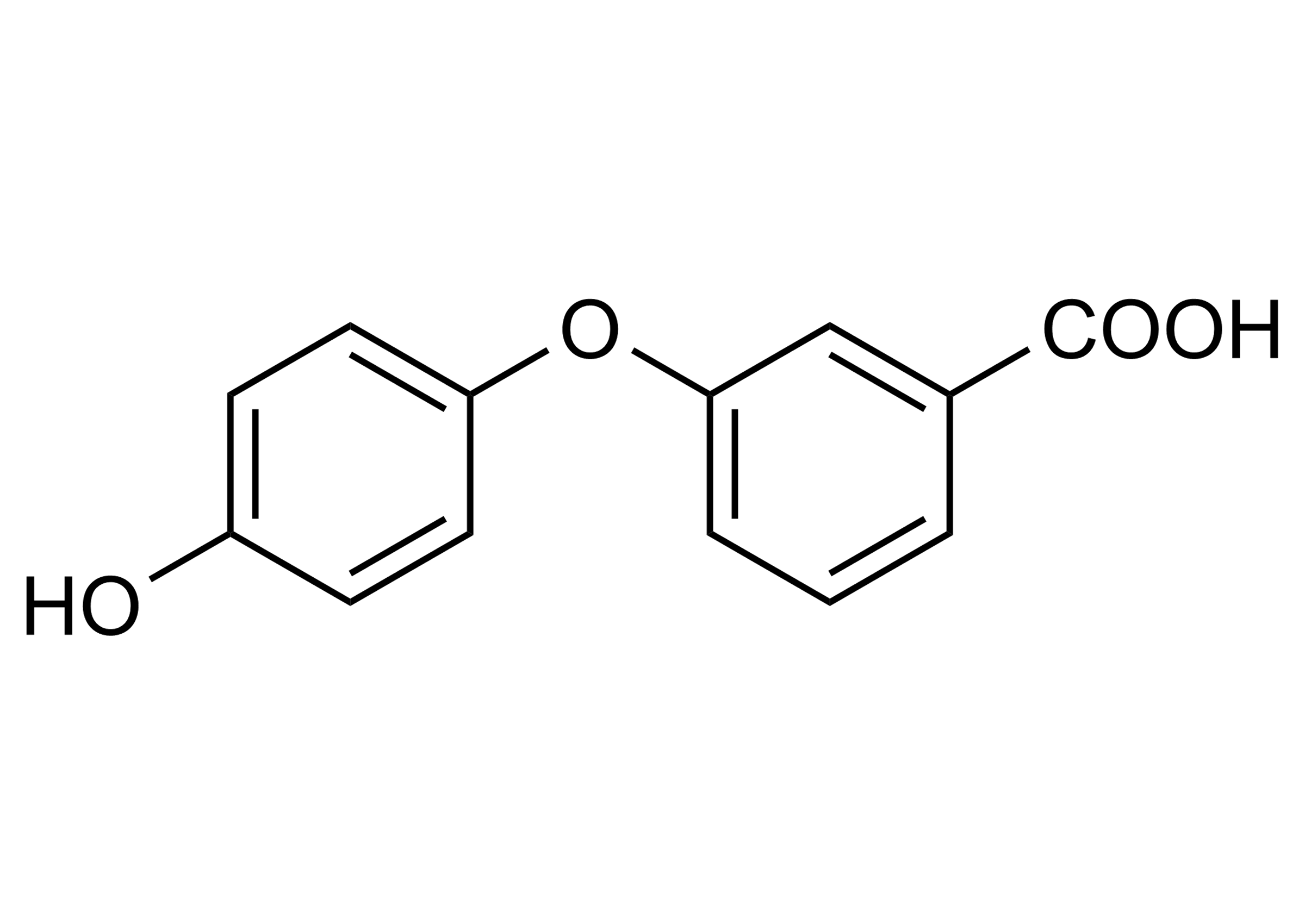Molecular structure of 3-(4-hydroxyphenoxy)benzoic acid (PBA-OH) permethrin metabolite reference standard, CAS 35065-12-4