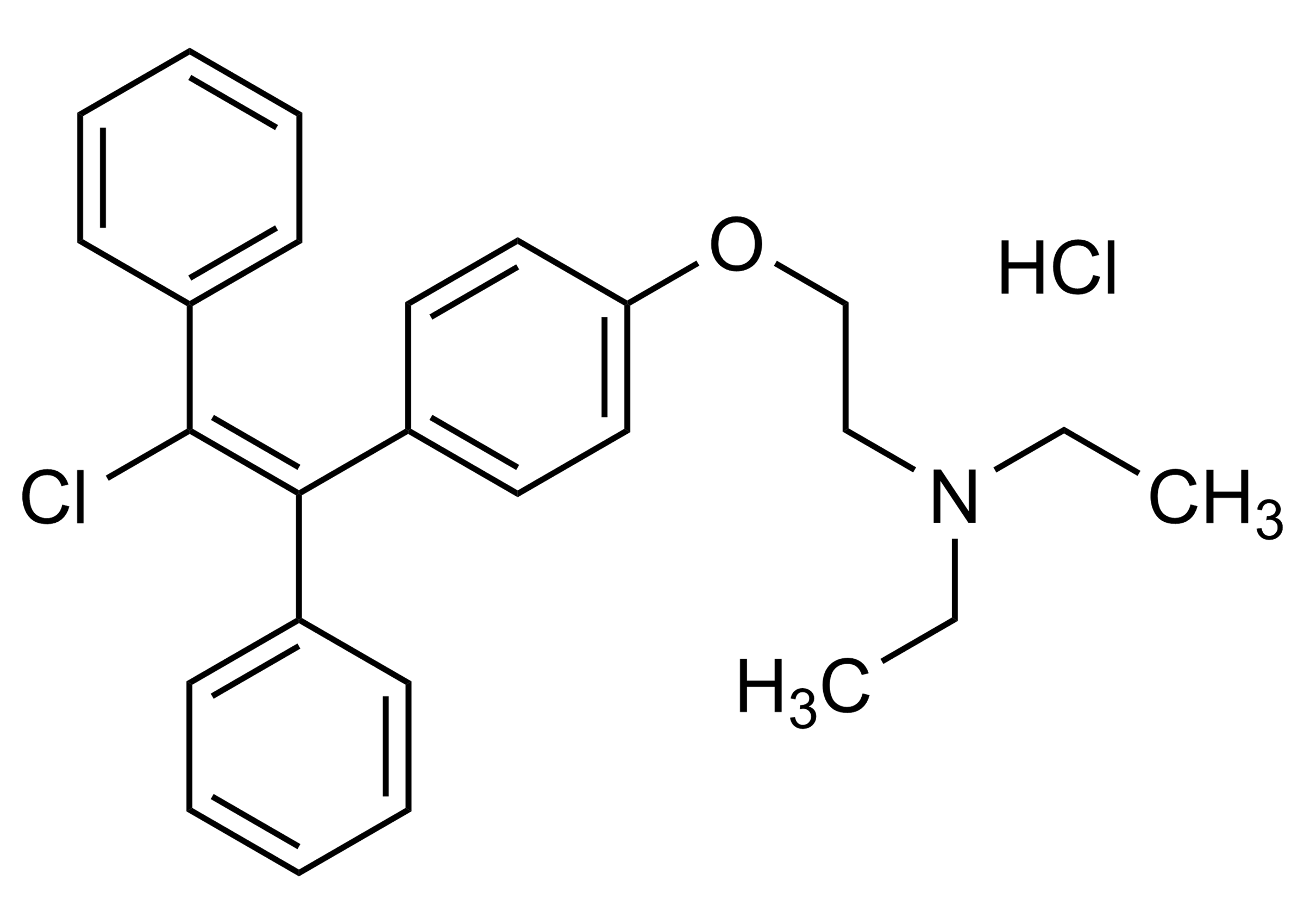 Molecular structure of trans Clomiphene hydrochloride reference standard for LC-MS/MS and GC-MS calibration