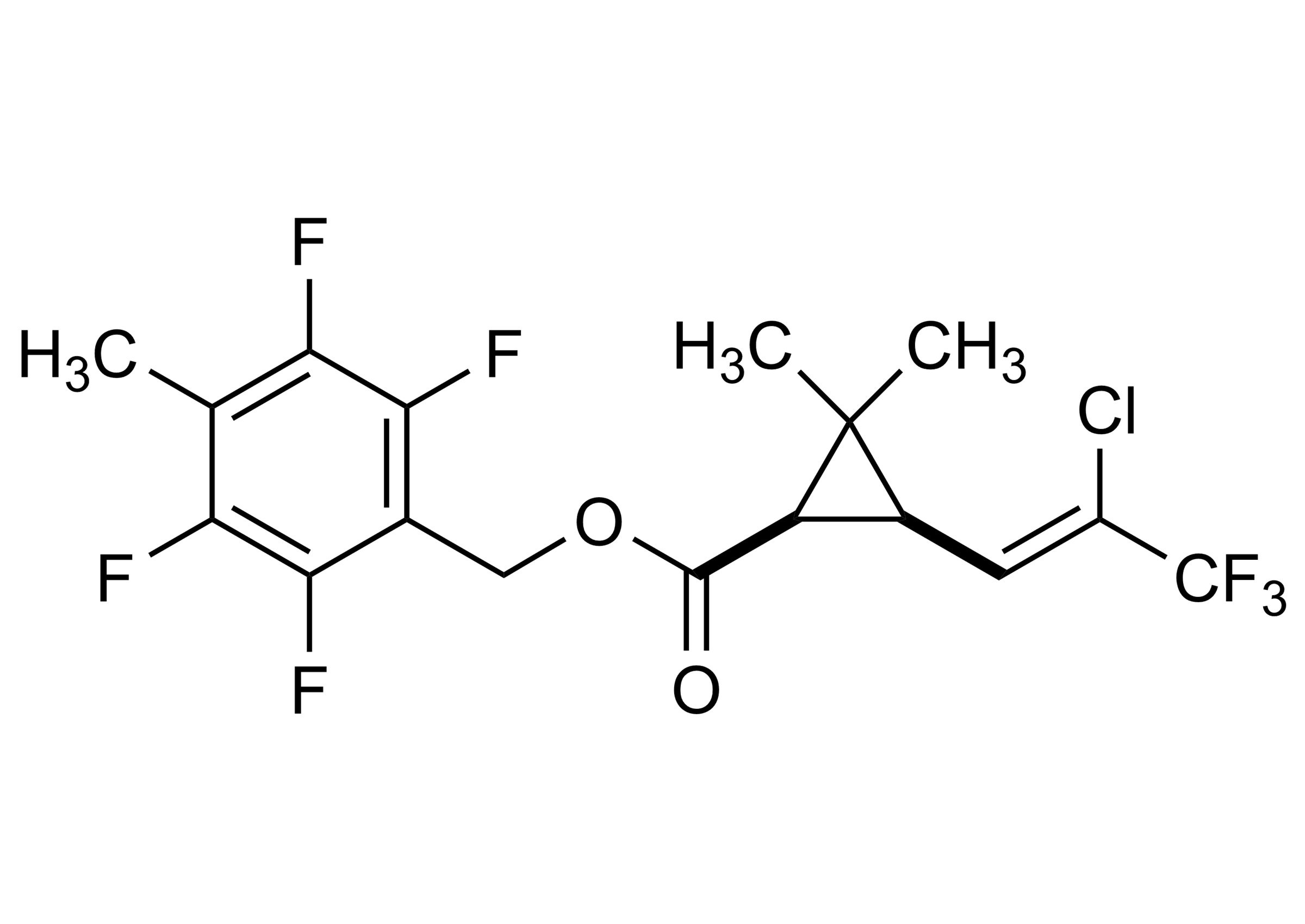 Molecular structure of Tefluthrin reference standard (CAS 79538-32-2) for LC-MS/MS and GC-MS quantification
