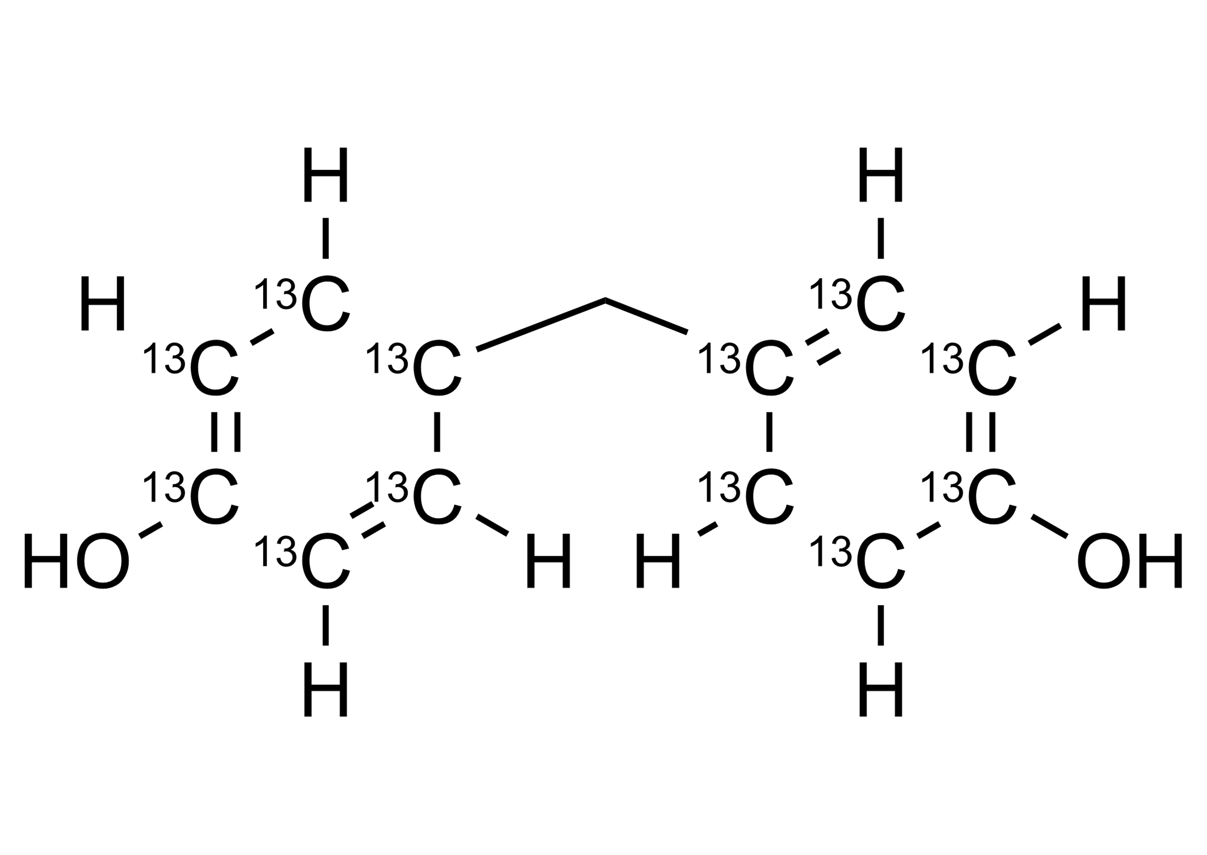 Bisphenol F 13C12 reference standard molecular structure image Molecular structure of Bisphenol F 13C12 reference standard for LC-MS MS and GC-MS analysis