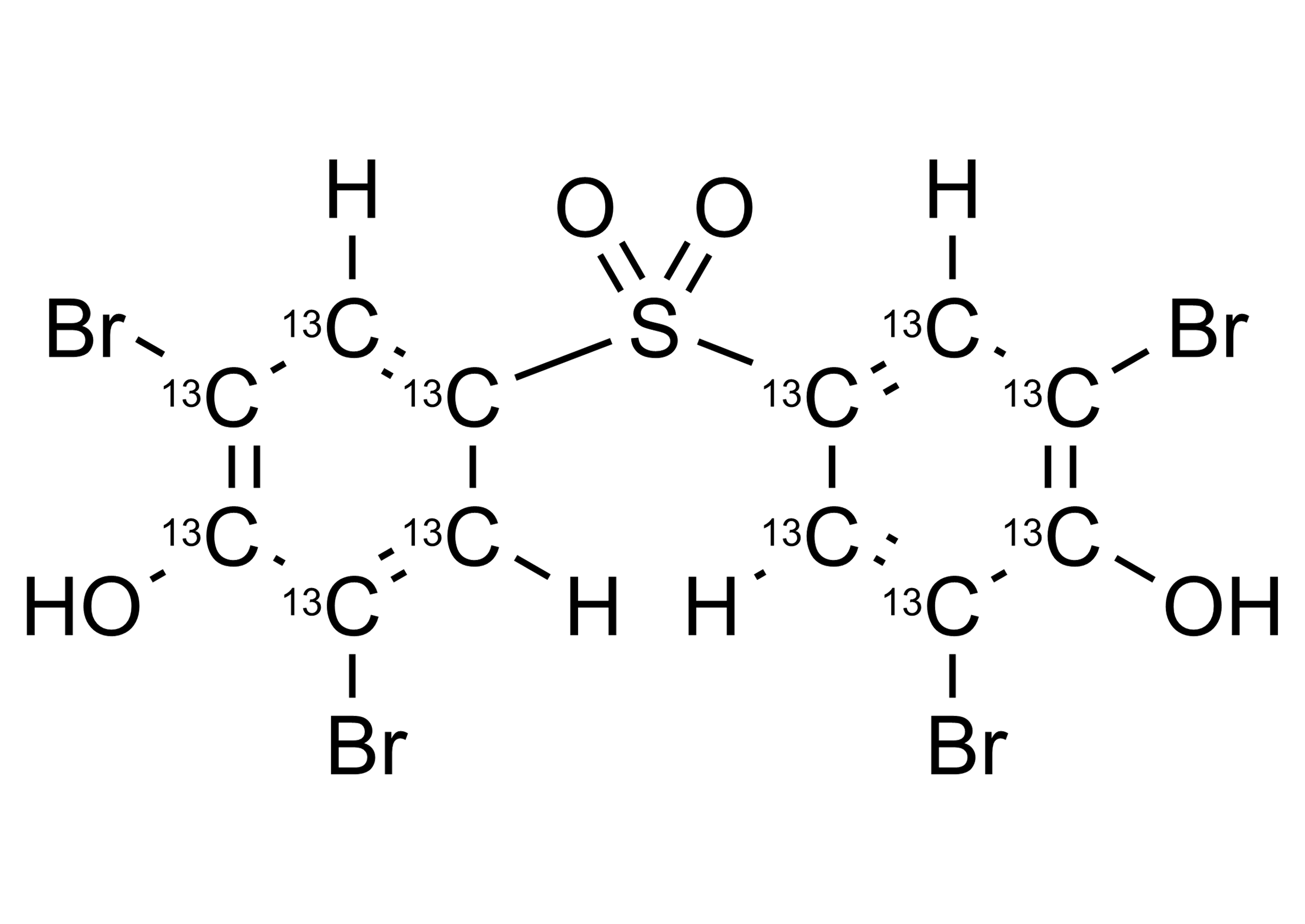 Tetrabromobisphenol S 13C12 Reference Standard Molecular Structure Molecular structure of Tetrabromobisphenol S 13C12 reference standard for LC-MS/MS and GC-MS quantification