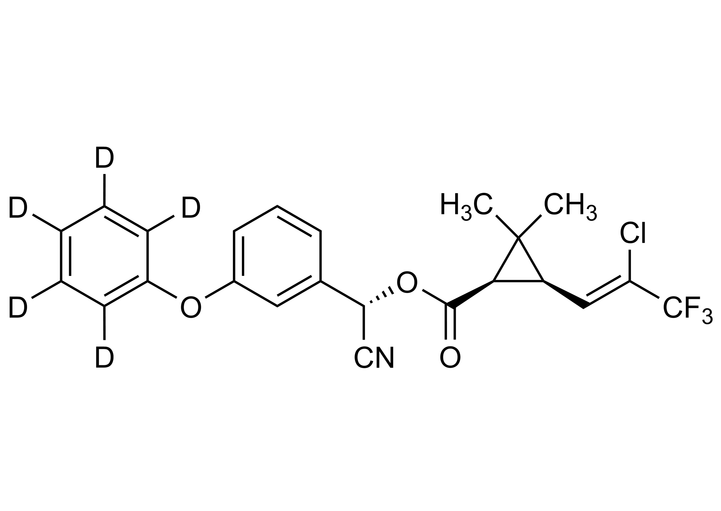 Molecular Structure – gamma-Cyhalothrin-(phenoxy-D5) Reference Standard (CAS 2140302-00-5) Molecular structure of gamma-Cyhalothrin phenoxy D5 reference standard for LC-MS/MS and GC-MS quantification
