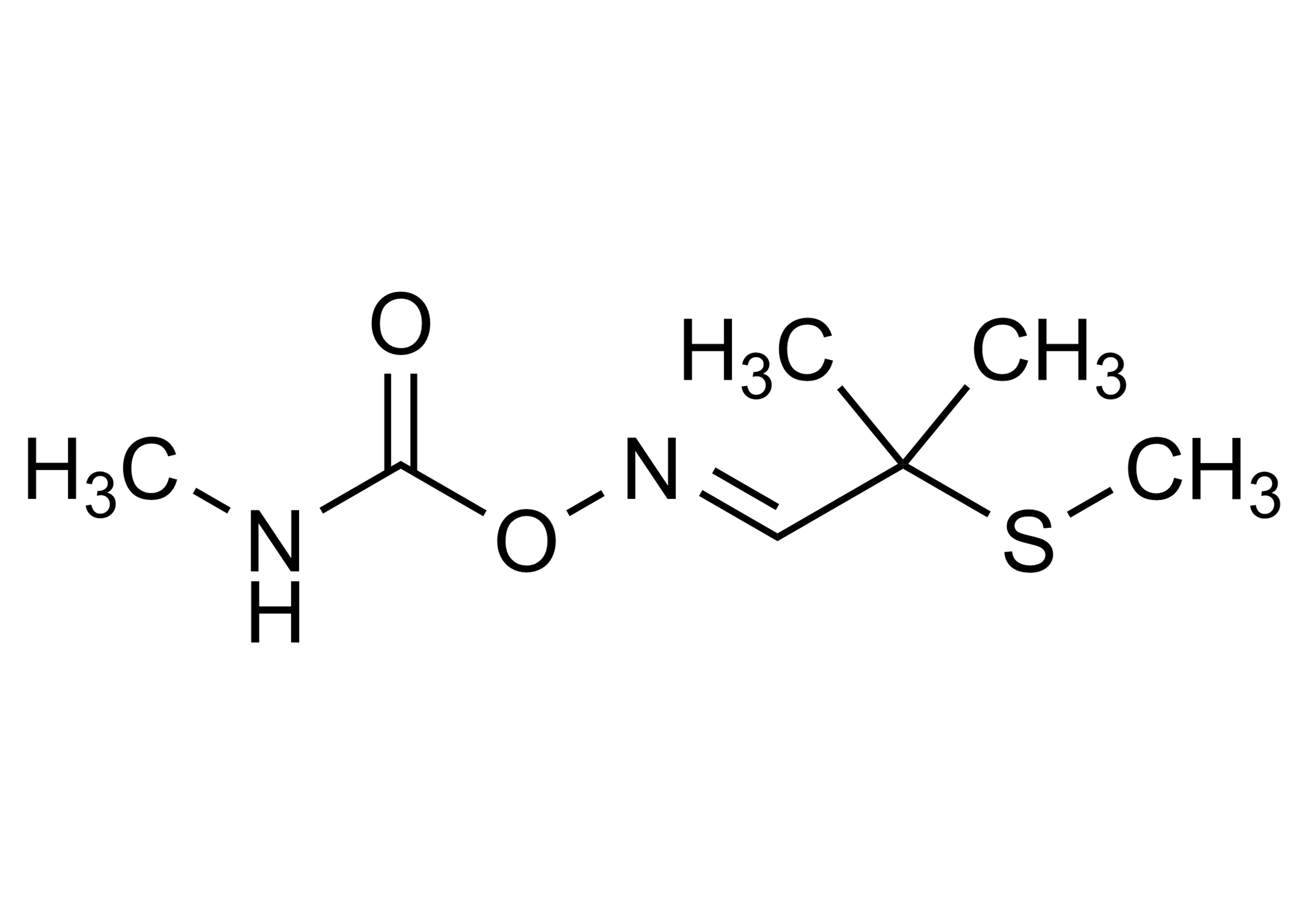 Aldicarb reference standard molecular structure (CAS 116-06-3) for LC-MS/MS and GC-MS quantification