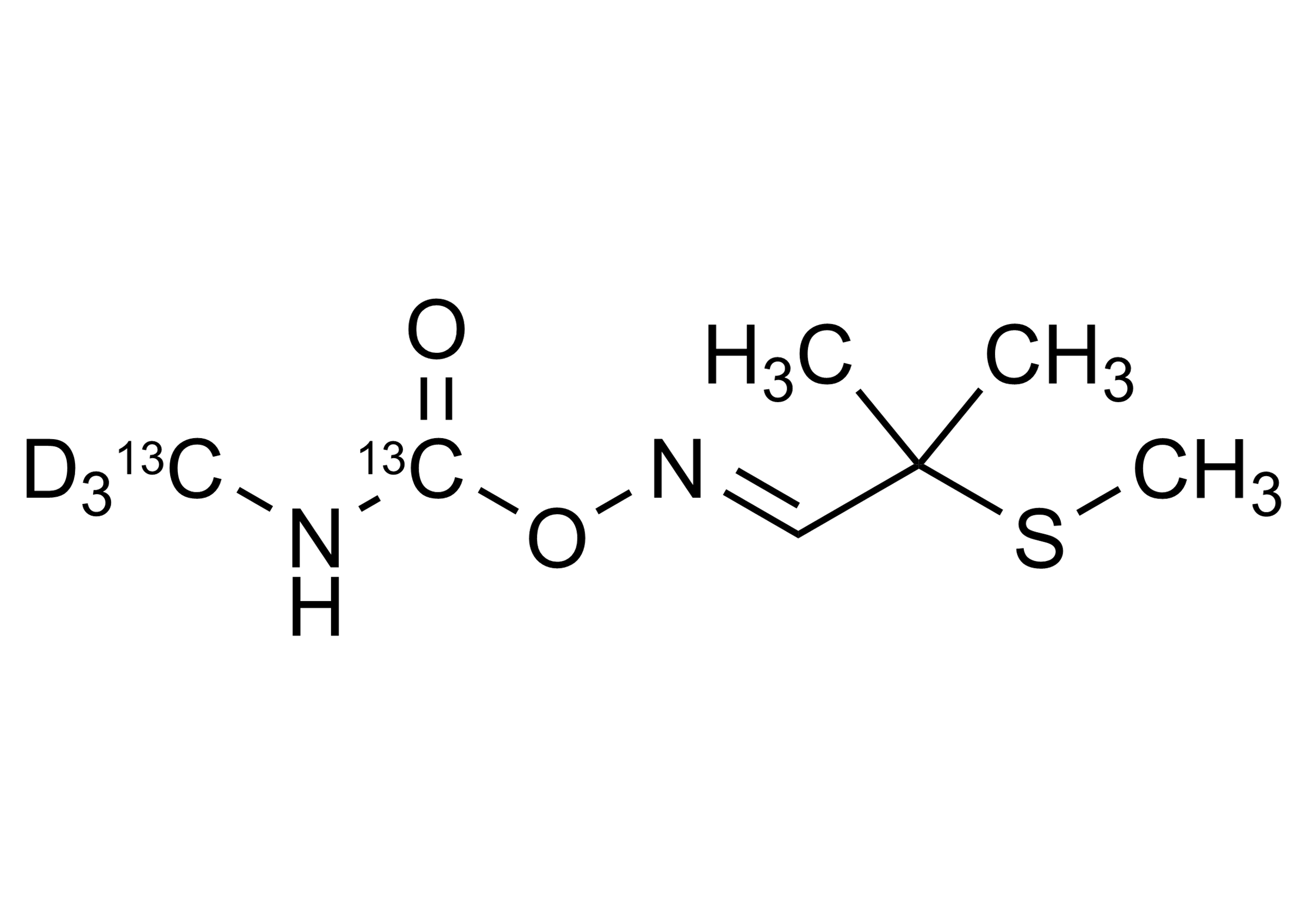 Structure of Aldicarb-(N-methyl-13C,D3-carbamoyl-13C) reference standard, CAS 2483824-09-3