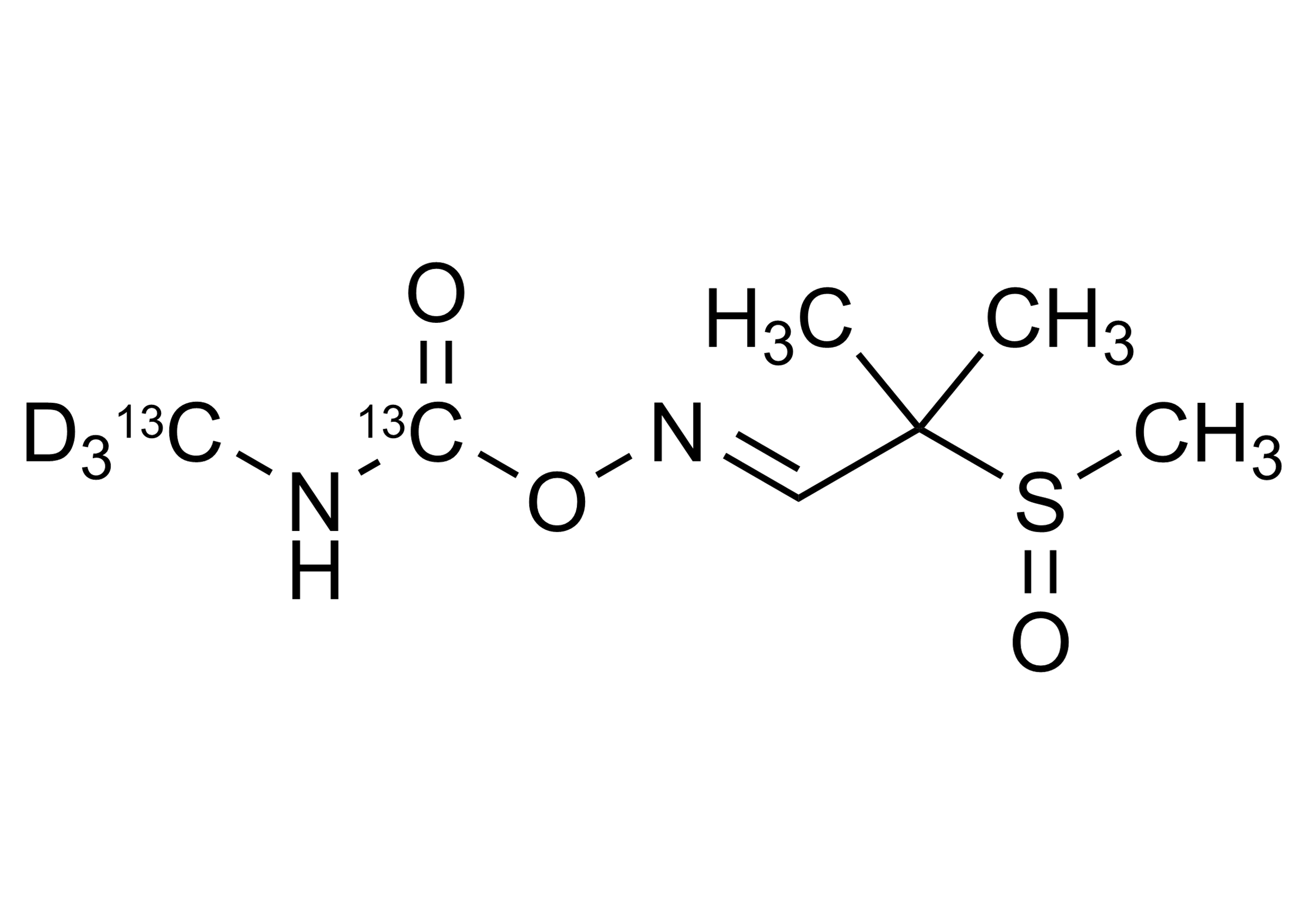 Molecular structure of Aldicarb-(N-methyl-13C,D3-carbamoyl-13C)-sulfoxide reference standard (CAS 1261170-77-7)