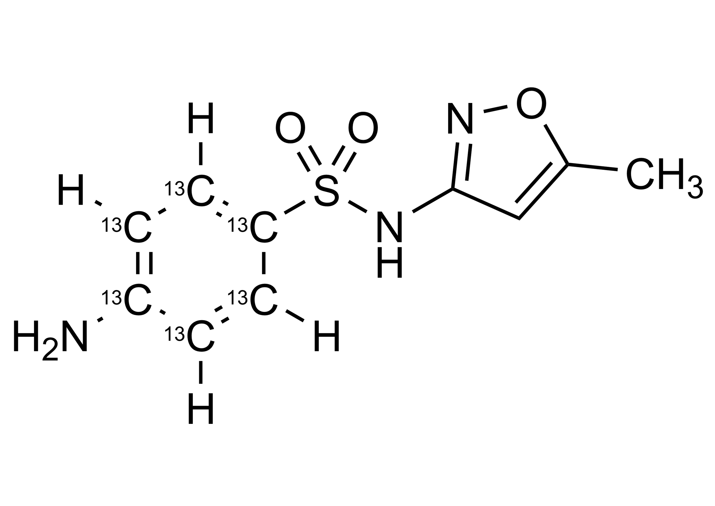 Sulfamethoxazole-13C6 Reference Standard Molecular Structure Sulfamethoxazole-13C6 reference standard molecular structure for LC-MS/MS and GC-MS quantification