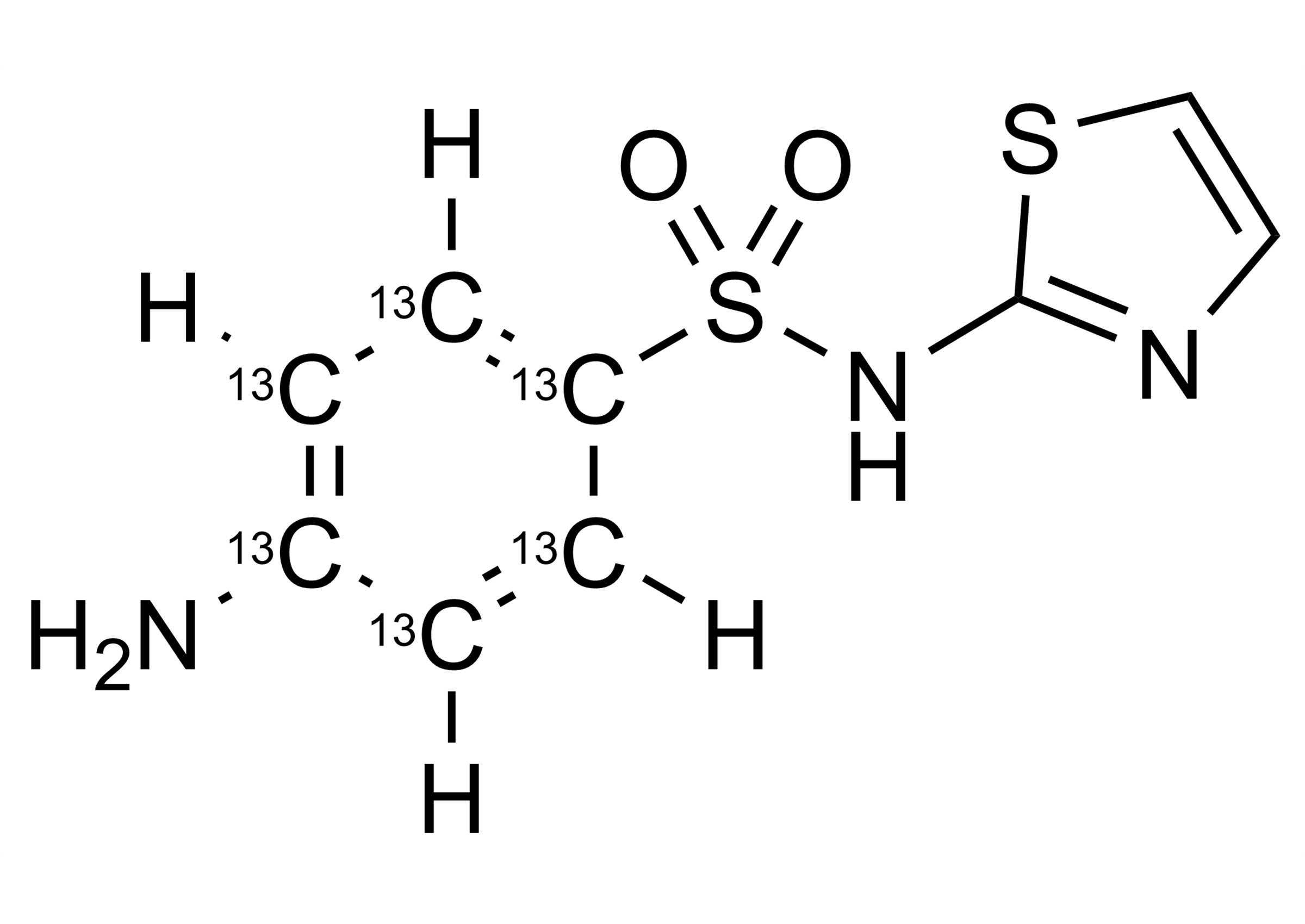 Sulfathiazole-13C6 Reference Standard Molecular Structure Sulfathiazole-13C6 reference standard molecular structure by WITEGA Laboratorien Berlin-Adlershof GmbH