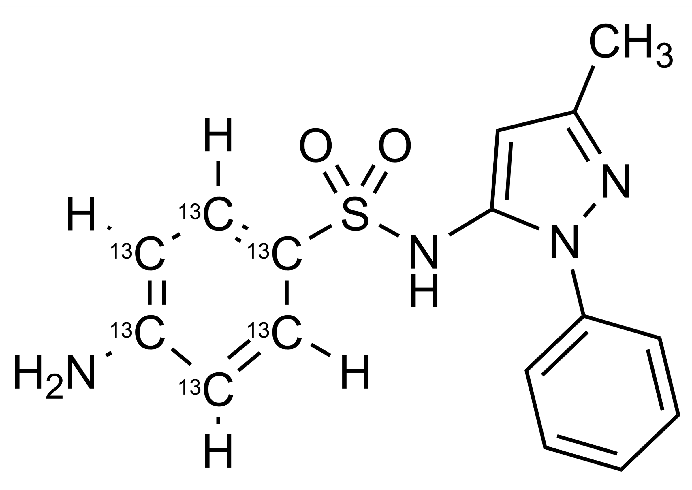 Sulfapyrazole-13C6 Reference Standard Molecular Structure Sulfapyrazole-13C6 reference standard molecular structure for LC-MS/MS and GC-MS quantification
