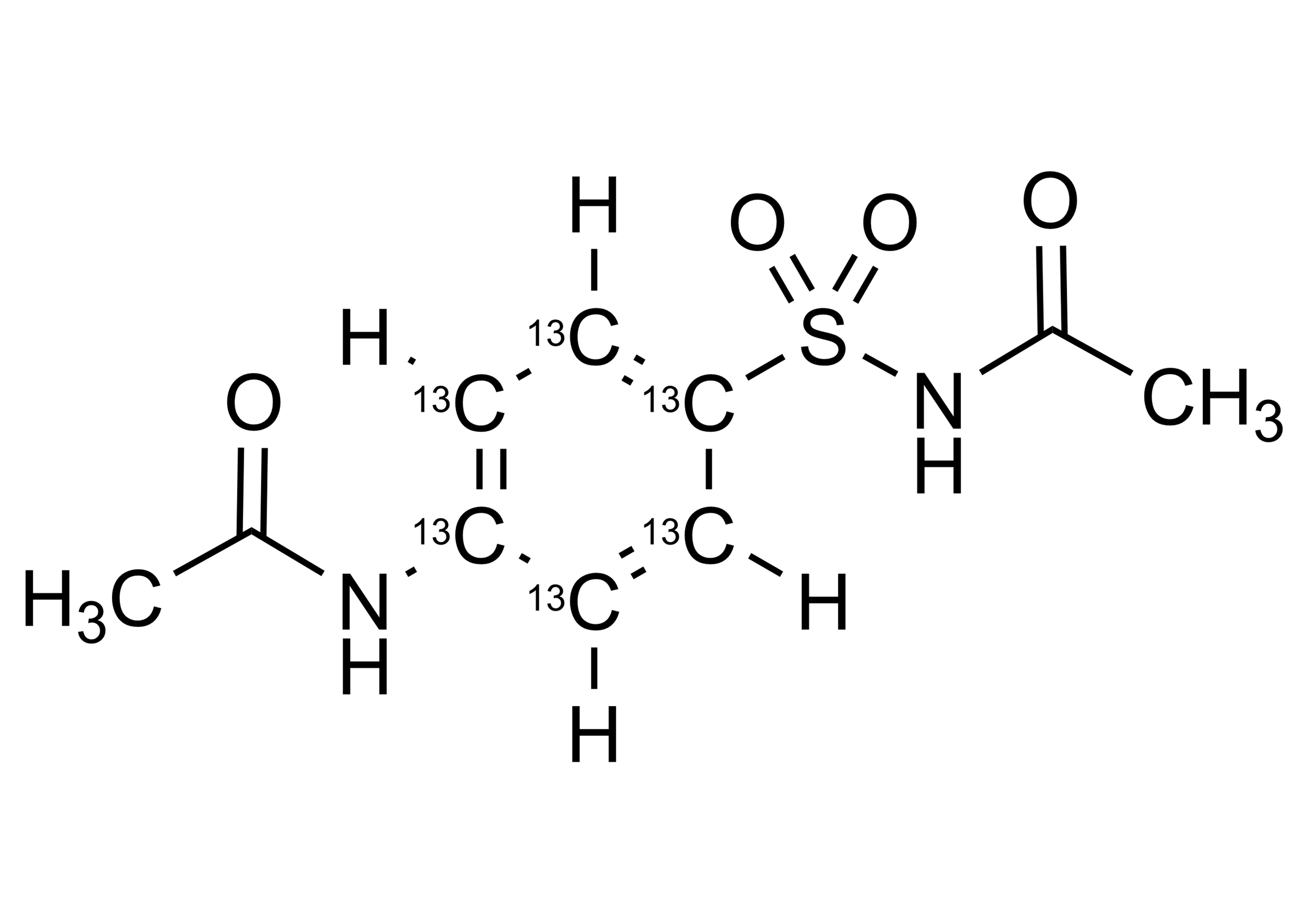Diacetylsulfanilamide 13C6 reference standard molecular structure from WITEGA Laboratorien Berlin-Adlershof GmbH