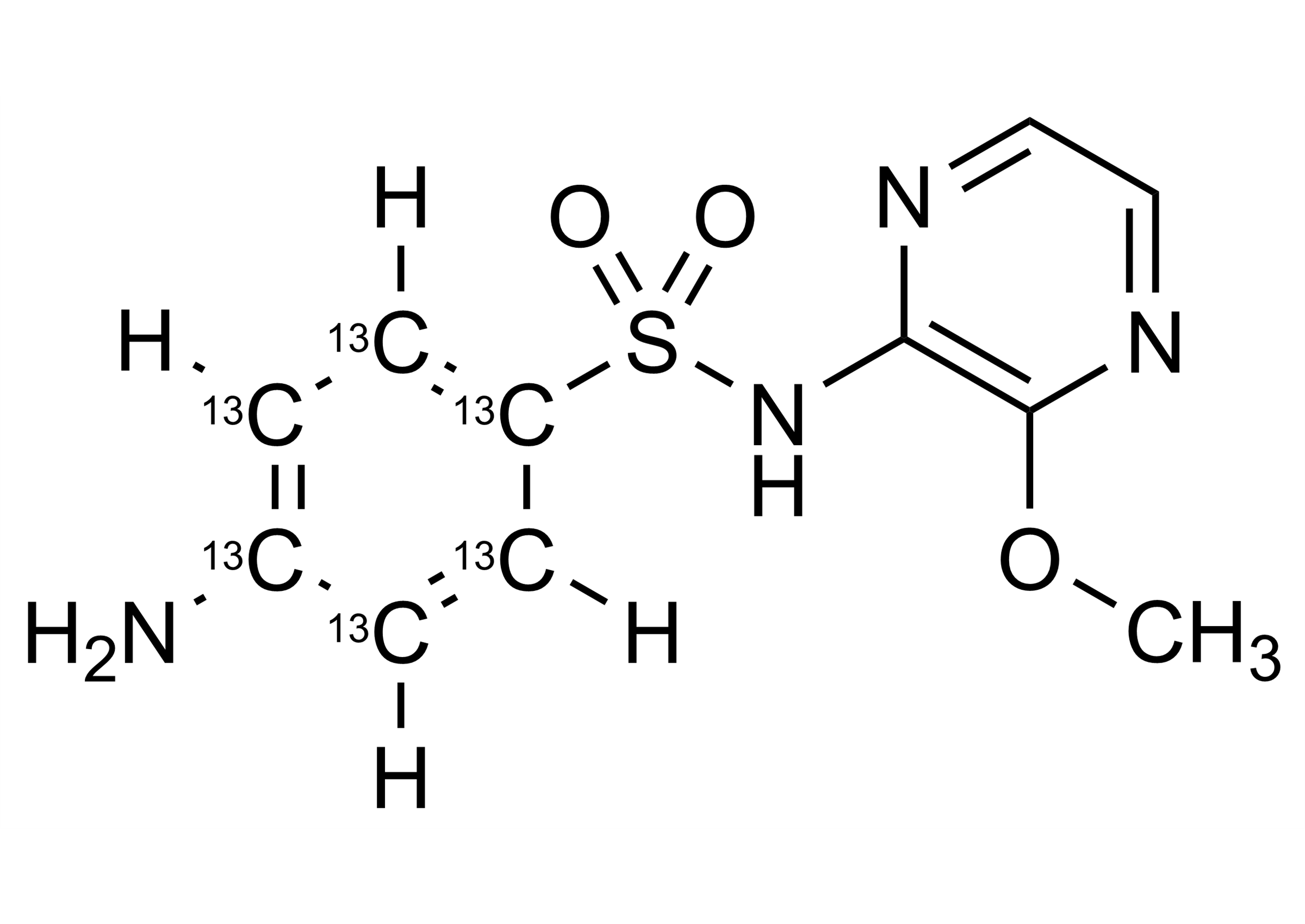 Sulfalene-13C6 Sulfamethoxypyrazine-13C6 reference standard molecular structure for LC-MS/MS and GC-MS calibration