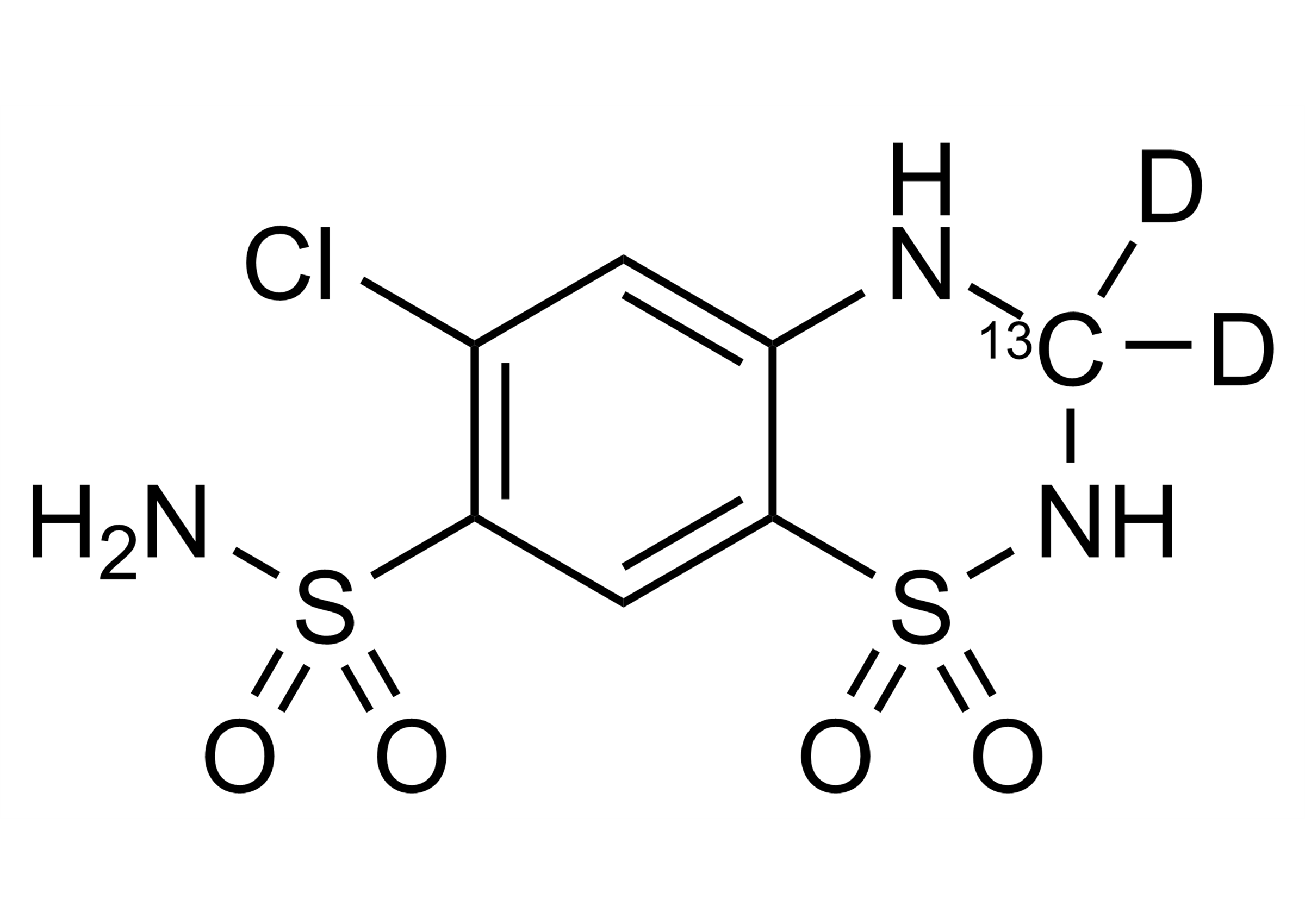 Hydrochlorothiazide-13CD2 reference standard molecular structure, CAS 1190006-03-1