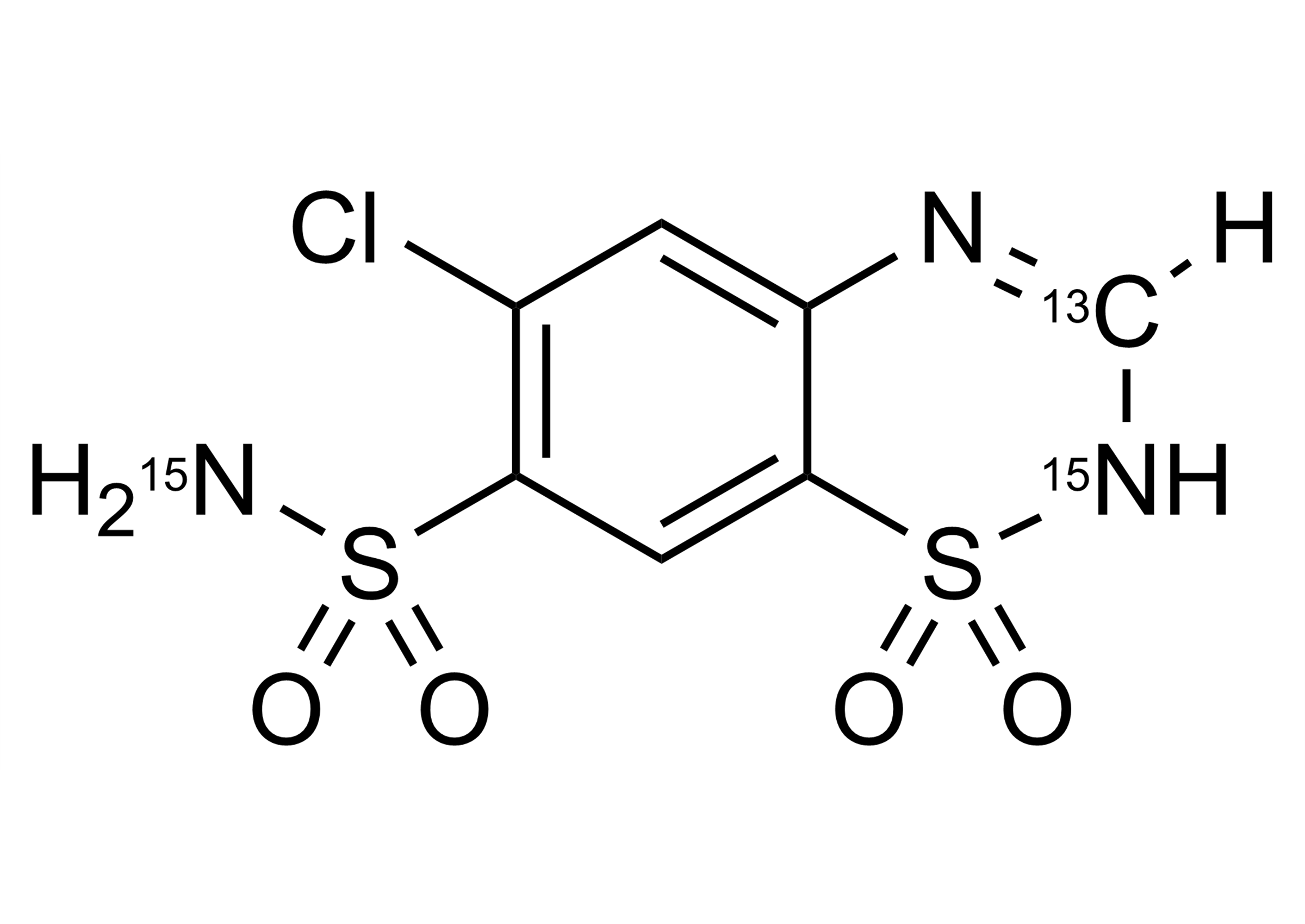 Chlorothiazide-13C,15N2 reference standard molecular structure for LC-MS/MS and GC-MS quantification
