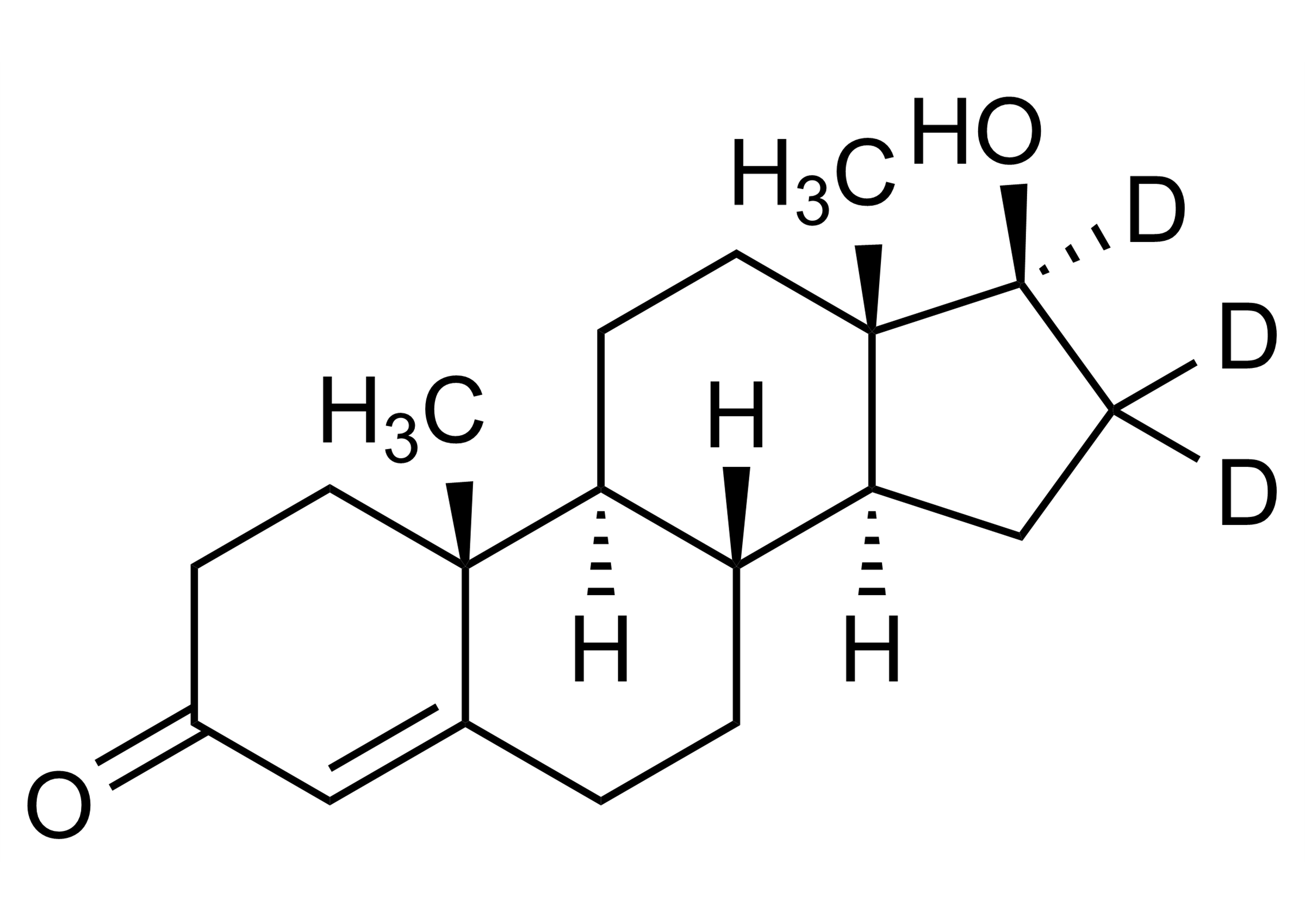 Molecular structure of Testosterone-16,16,17-D3 reference standard for mass spectrometry