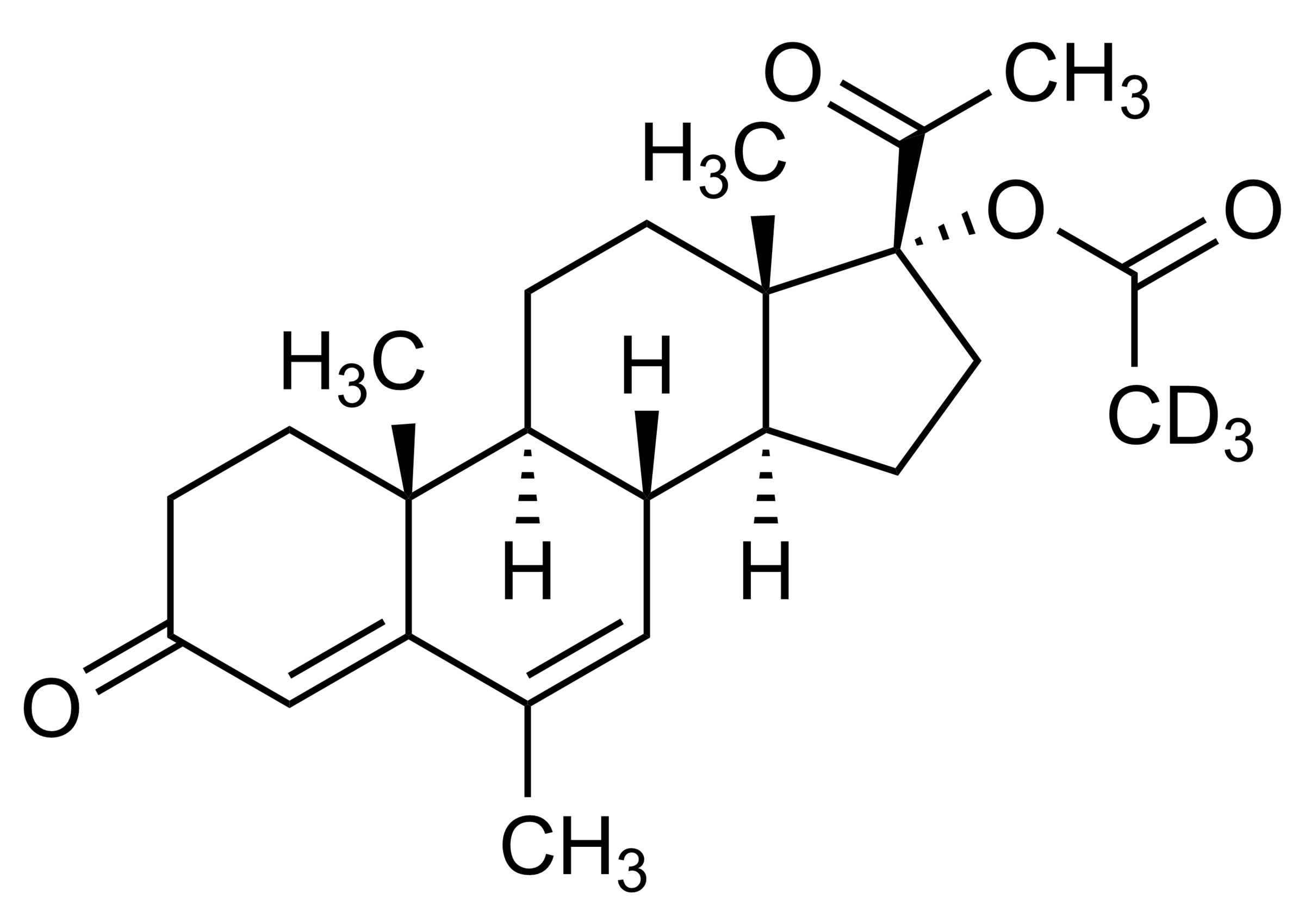 Molecular structure of Megestrol acetate D3 reference standard for LC-MS/MS and GC-MS quantification