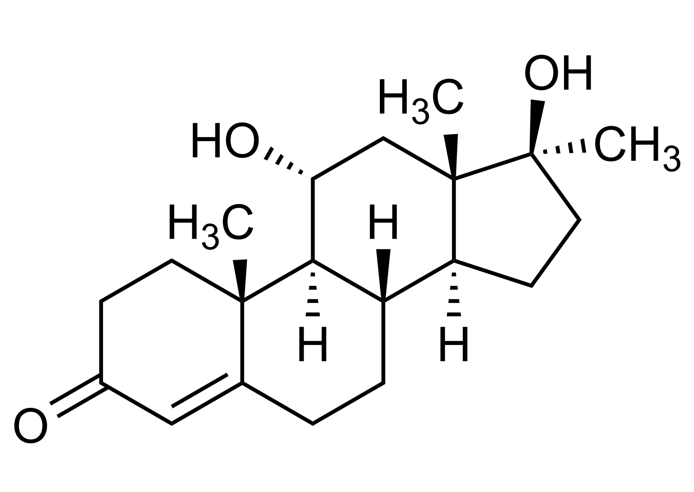 Molecular structure of 11alpha,17beta-Dihydroxy-17alpha-methyl-androst-4-en-3-one reference standard (CAS 1807-02-9) for LC-MS/MS and GC-MS quantification