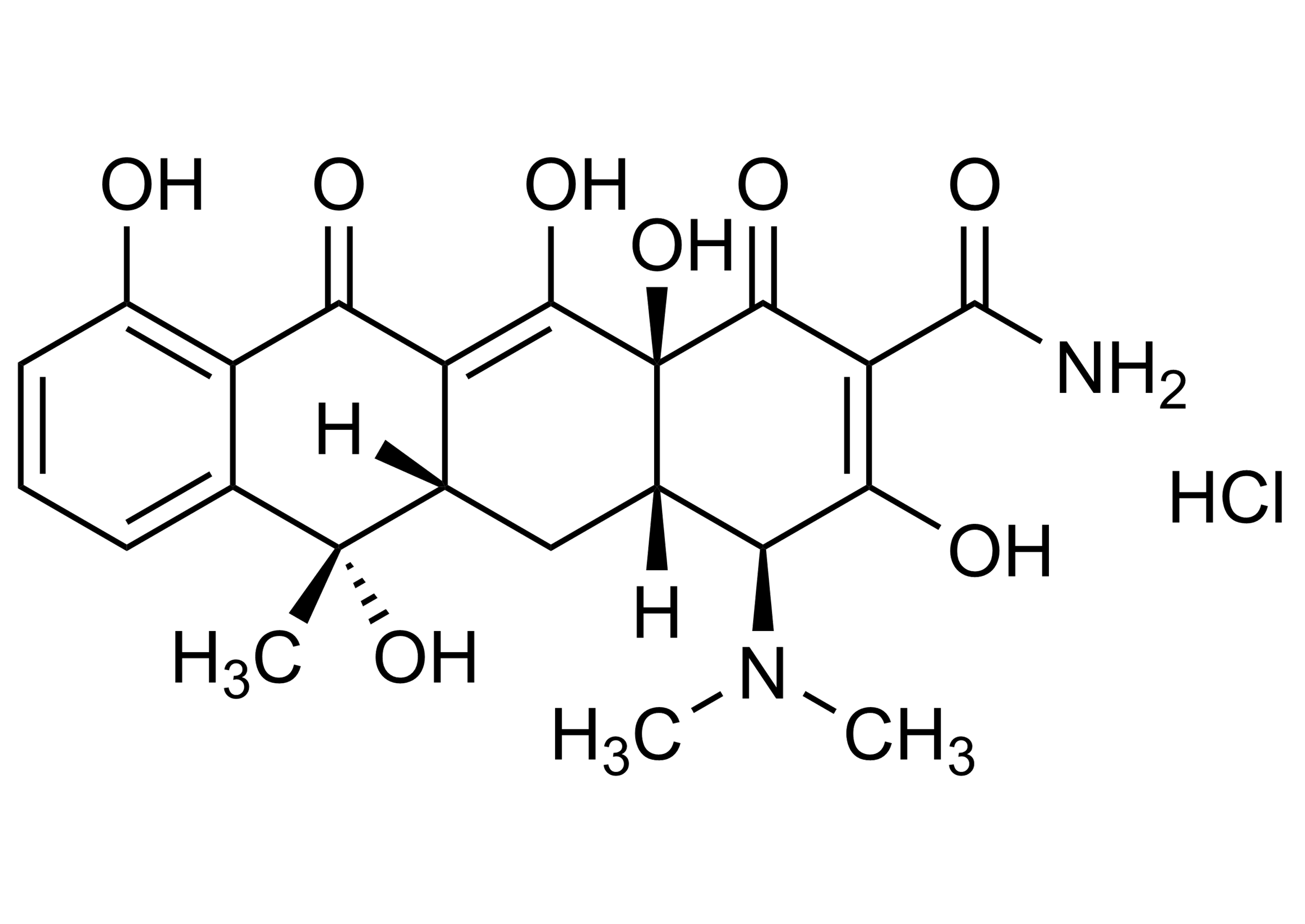 Molecular structure of Tetracycline hydrochloride reference standard CAS 64-75-5